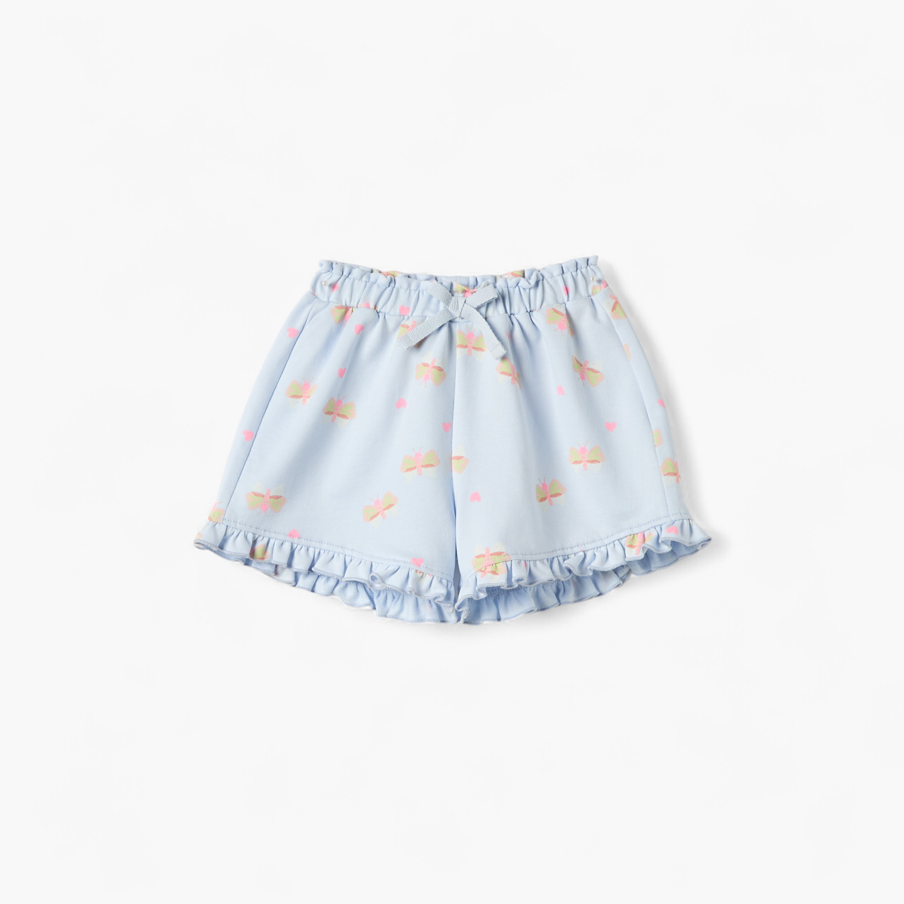 Juniors Butterfly Print Shorts with Ruffle and Drawstring Closure-baby-girls-clothing-bottoms-shorts-image-1