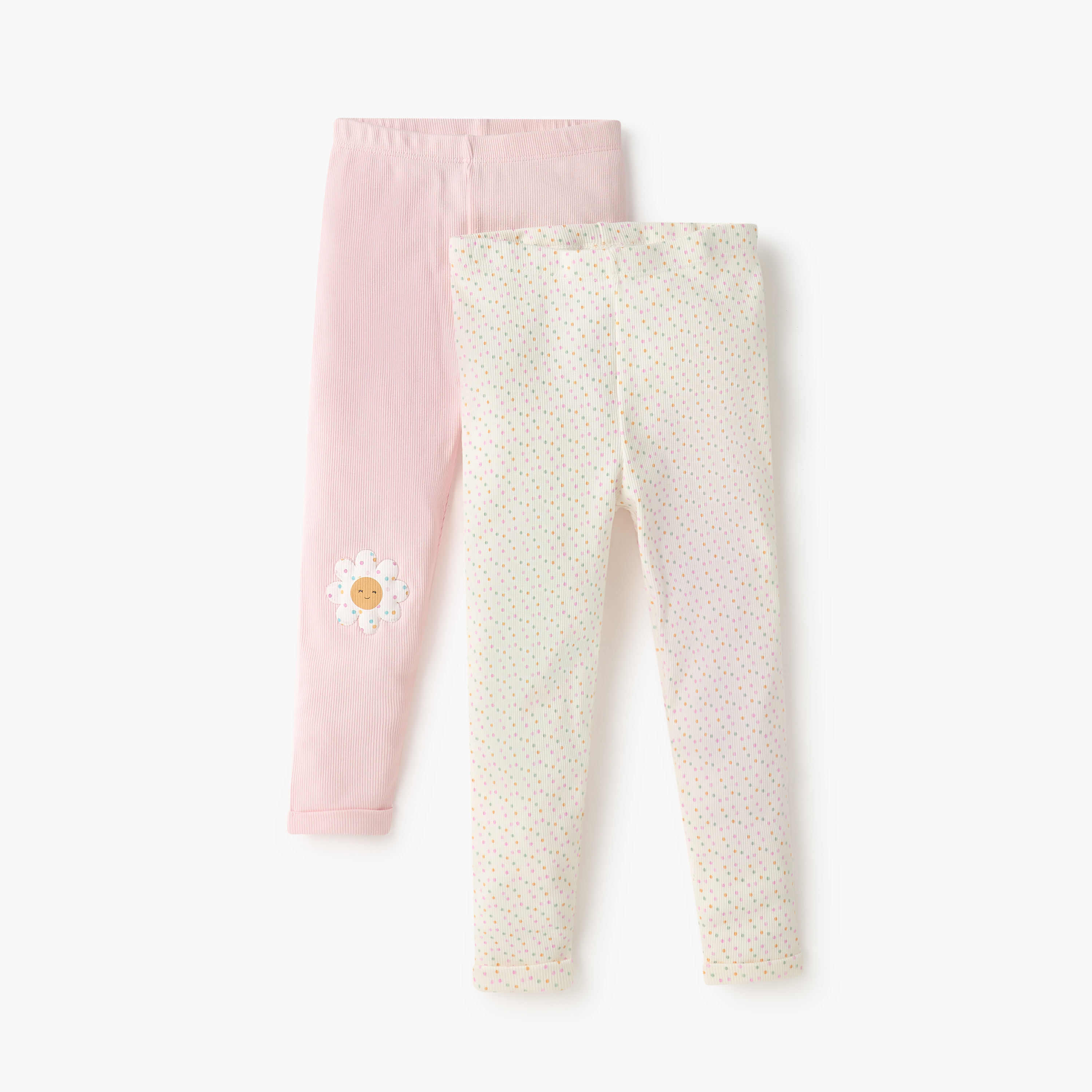 بنطلونات ليقنز مضلعة بخصر مطّاطي من جونيورز - طقم من قطعتين-baby-girls-clothing-bottoms-leggings-image-1