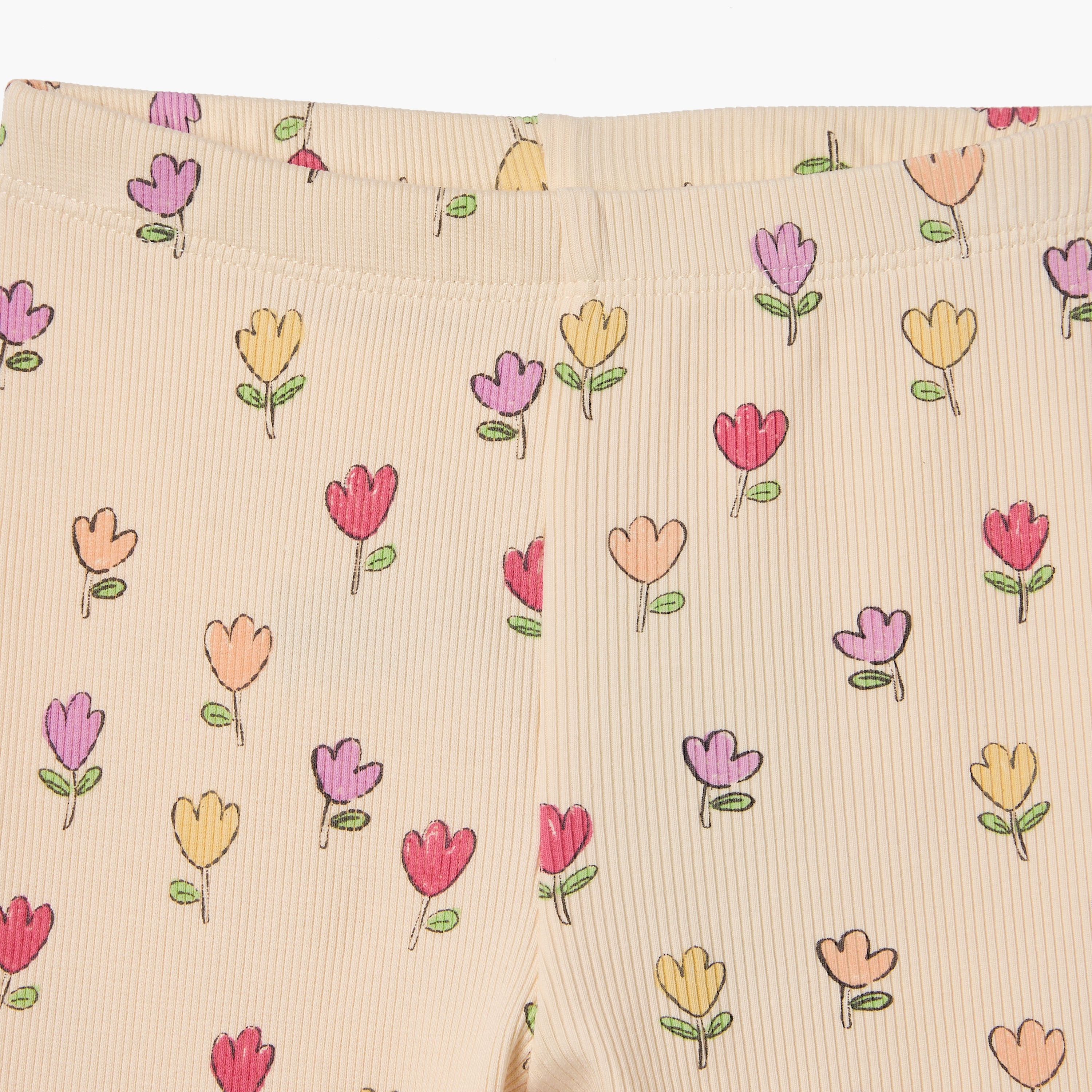Juniors Floral Print Leggings with Elasticated Waistband and Lettuce Hem-baby-girls-clothing-bottoms-leggings-image-3