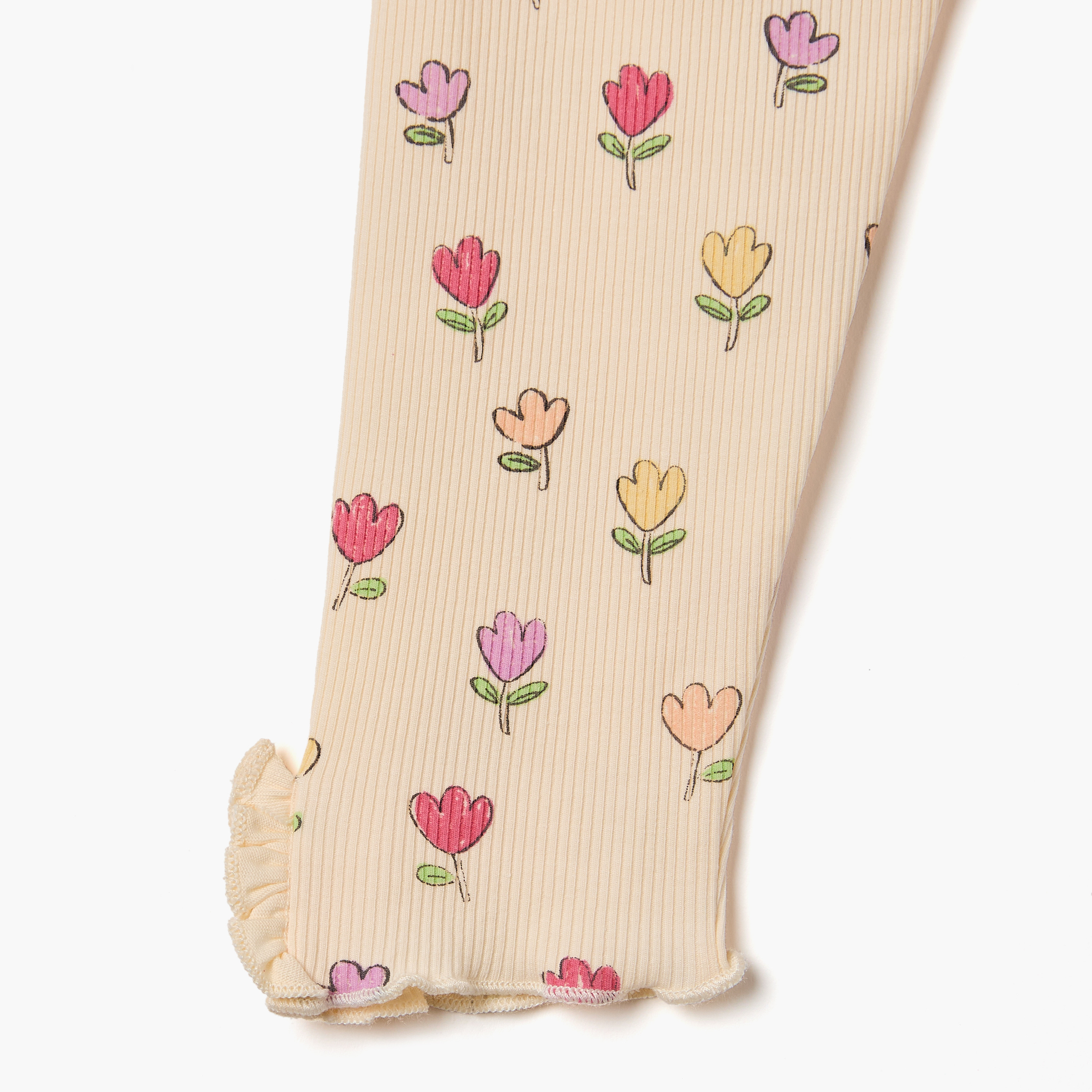 Juniors Floral Print Leggings with Elasticated Waistband and Lettuce Hem-baby-girls-clothing-bottoms-leggings-image-5