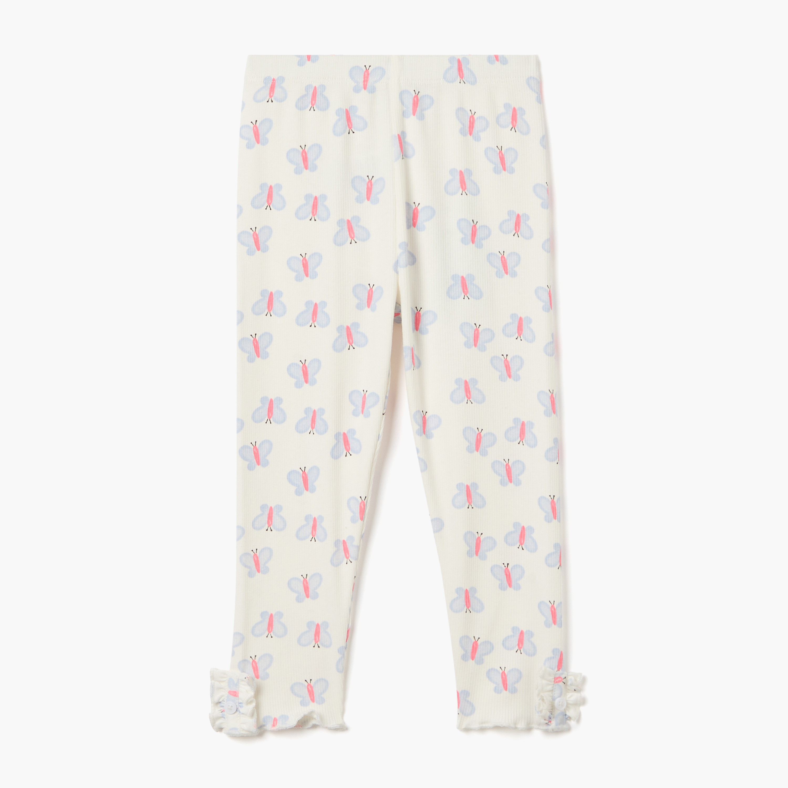 Juniors Butterfly Print Ribbed Leggings with Lettuce Hem-baby-girls-clothing-bottoms-leggings-image-1