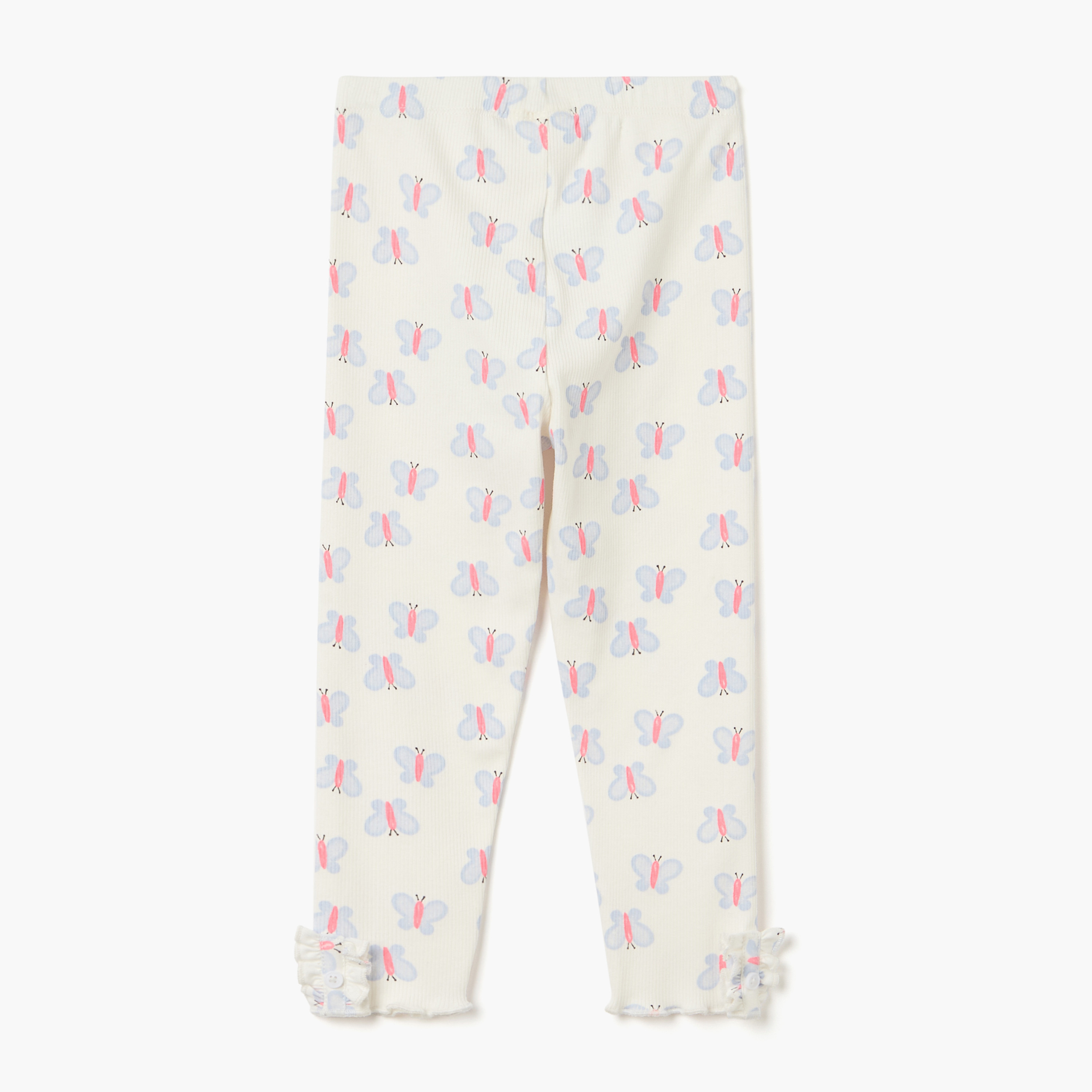Juniors Butterfly Print Ribbed Leggings with Lettuce Hem-baby-girls-clothing-bottoms-leggings-image-2