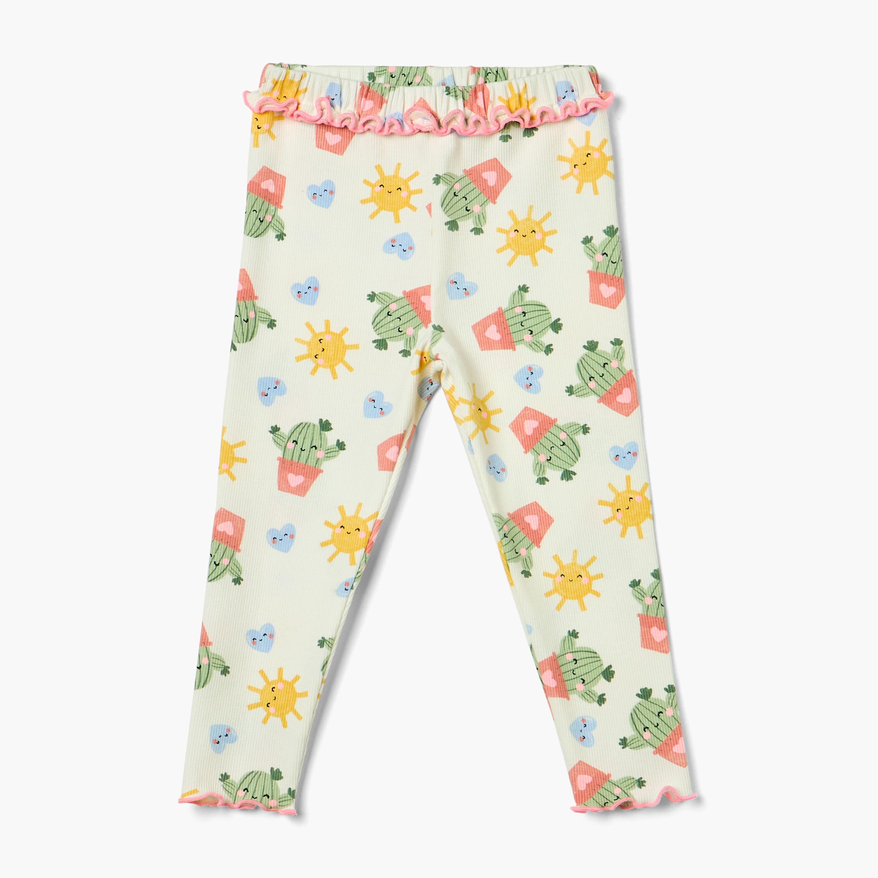 Juniors Printed Leggings with Frill Detail and Elasticated Waistband-baby-girls-clothing-bottoms-leggings-image-1