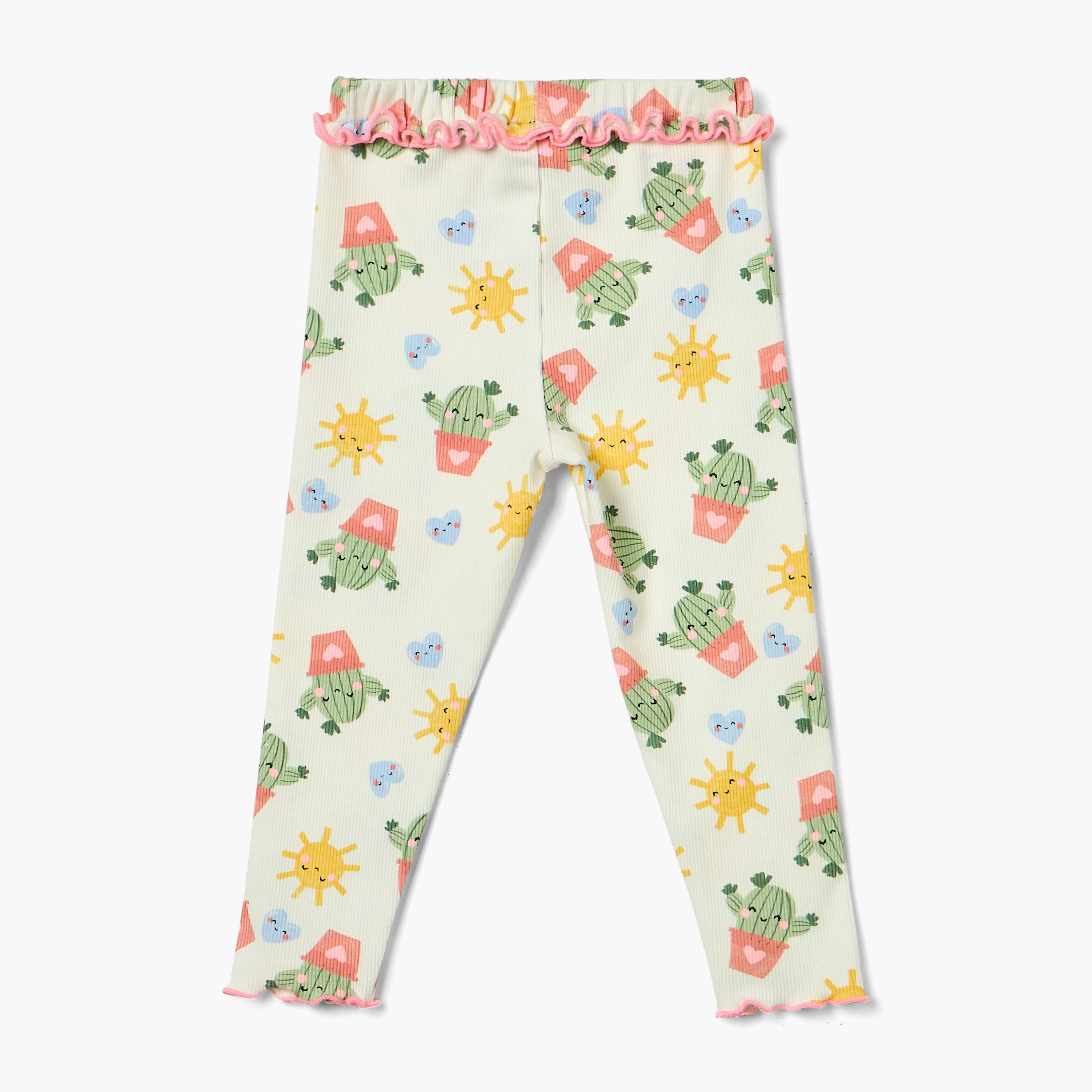 Juniors Printed Leggings with Frill Detail and Elasticated Waistband-baby-girls-clothing-bottoms-leggings-image-2