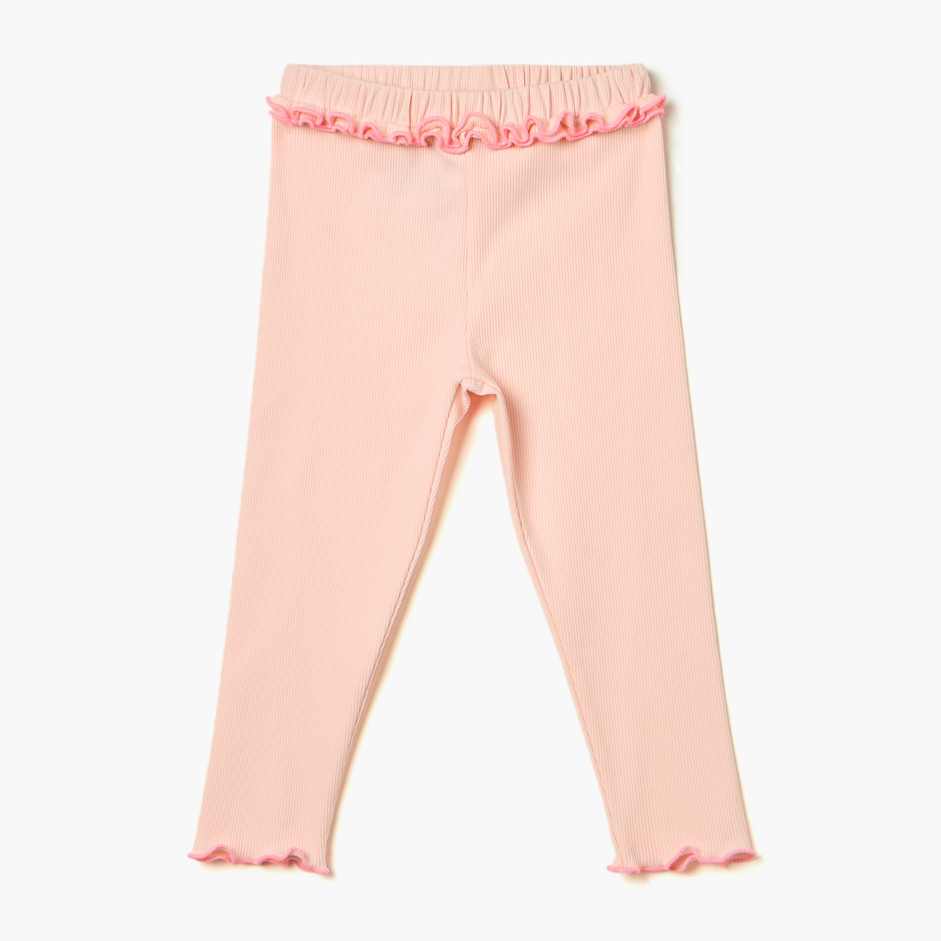 Juniors Ruffle Detail Leggings with Lettuce Hem and Elasticated Waistband-baby-girls-clothing-bottoms-leggings-image-1