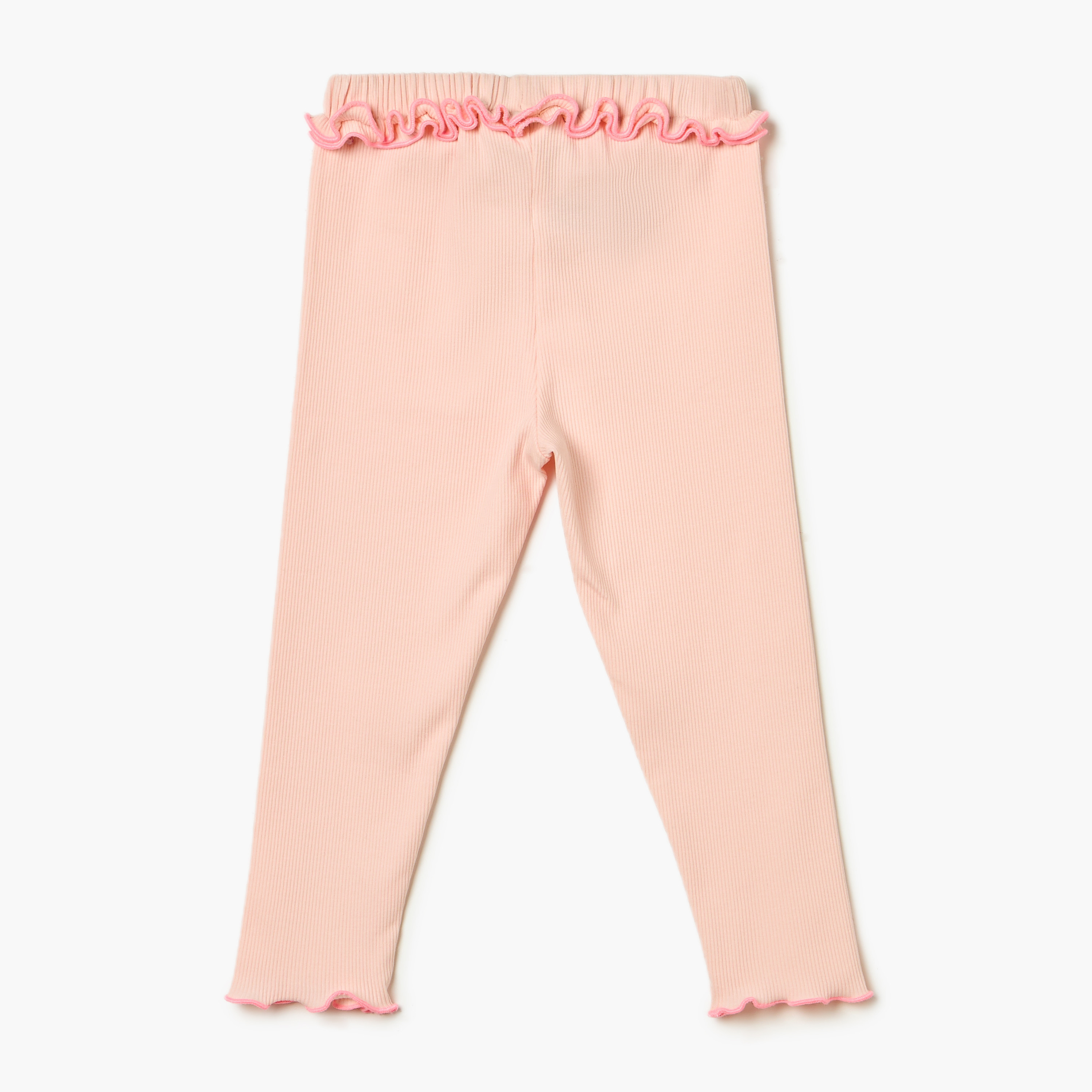 Juniors Ruffle Detail Leggings with Lettuce Hem and Elasticated Waistband-baby-girls-clothing-bottoms-leggings-image-2