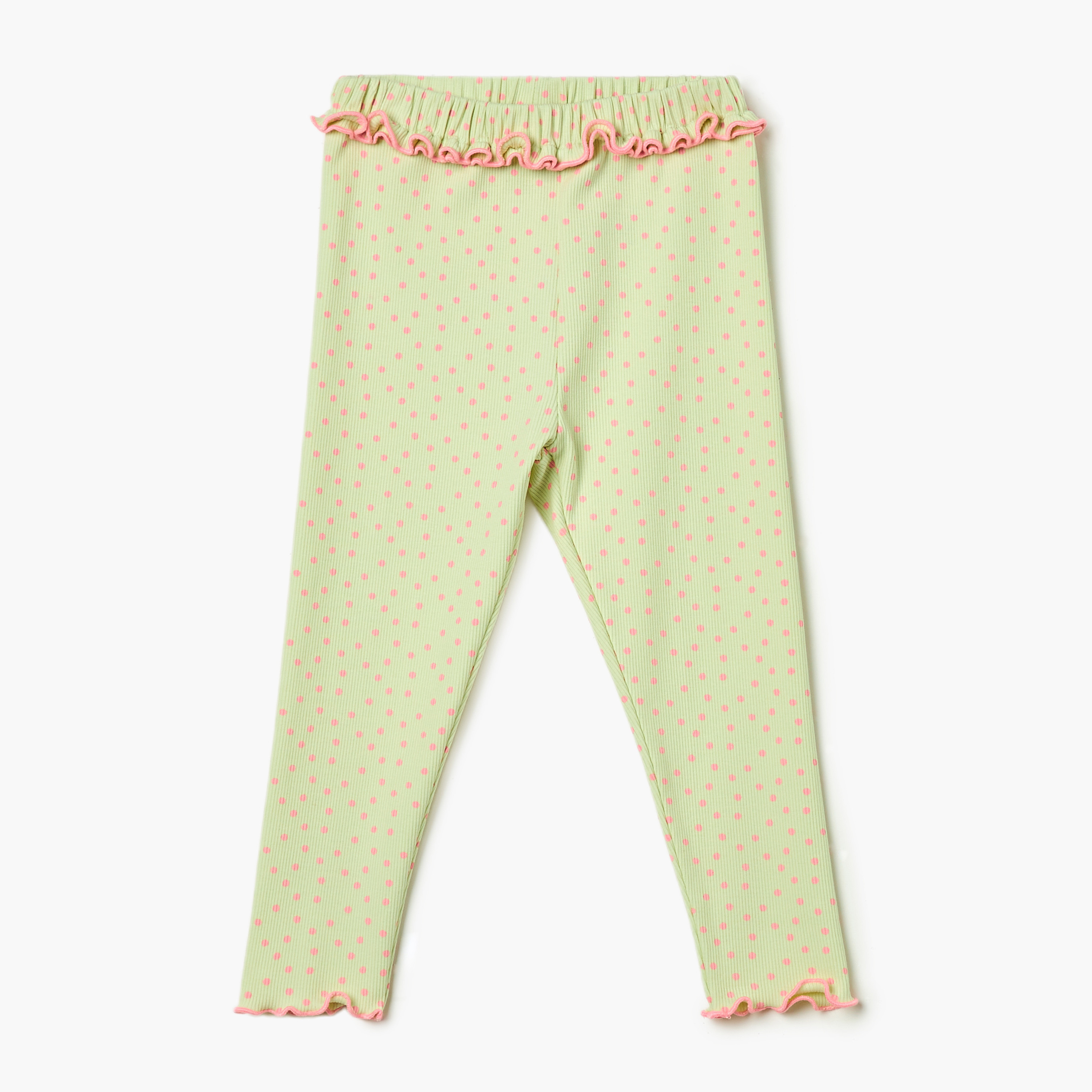 Juniors Polka Dot Leggings with Frill Detail and Elasticated Waistband-baby-girls-clothing-bottoms-leggings-image-1