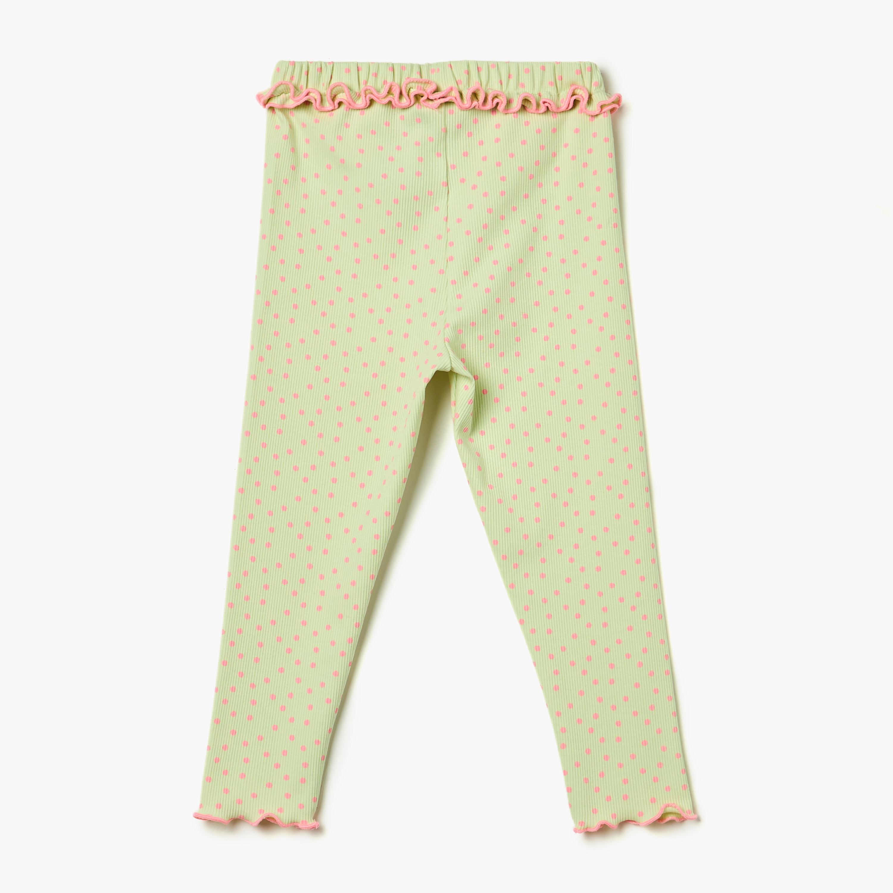 Juniors Polka Dot Leggings with Frill Detail and Elasticated Waistband-baby-girls-clothing-bottoms-leggings-image-2