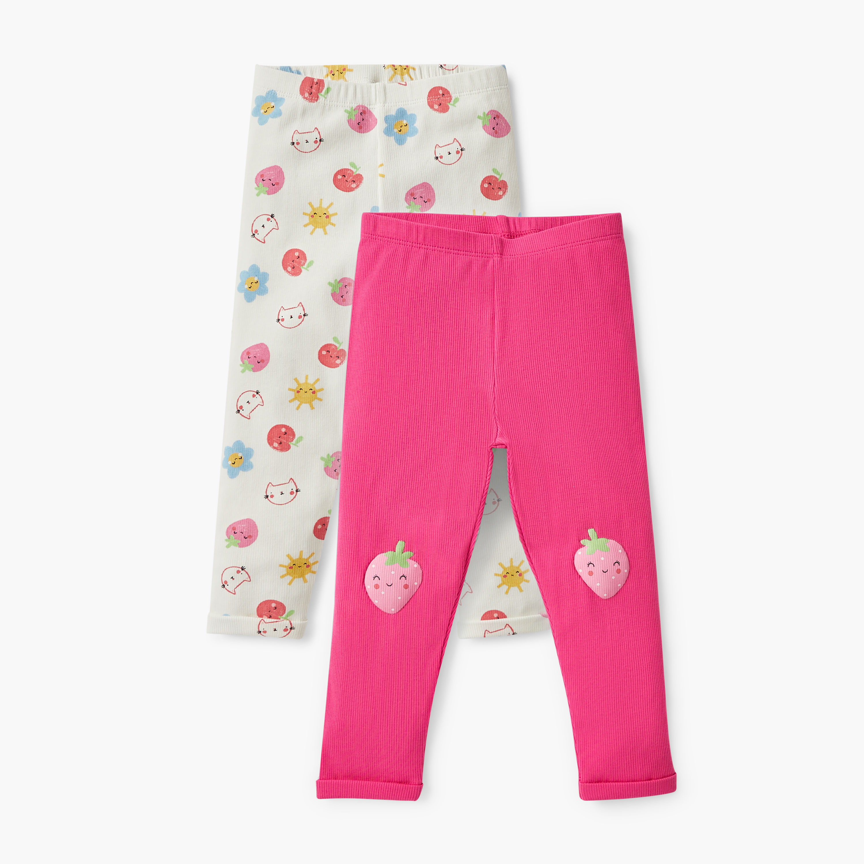 Juniors Printed Leggings with Elasticated Waistband - Set of 2-baby-girls-clothing-bottoms-leggings-image-1