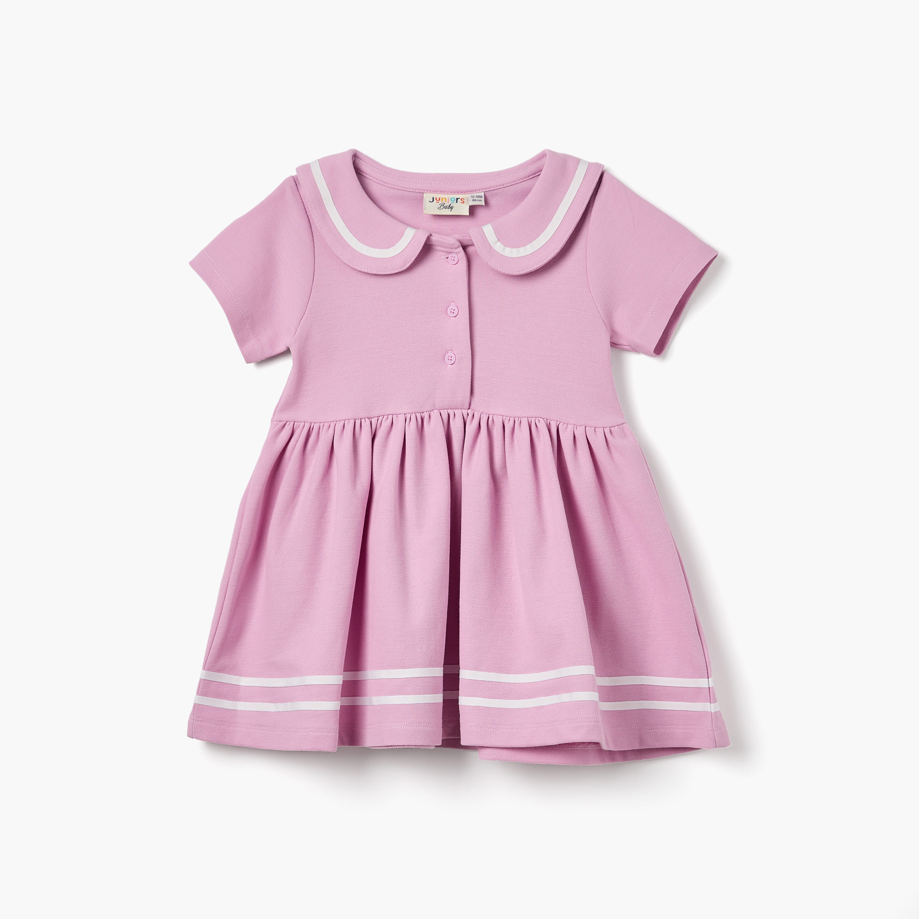 فستان بولو مخطط بأكمام قصيرة وأزرار إغلاق من جونيورز-baby-girls-clothing-dressesandjumpsuits-image-1