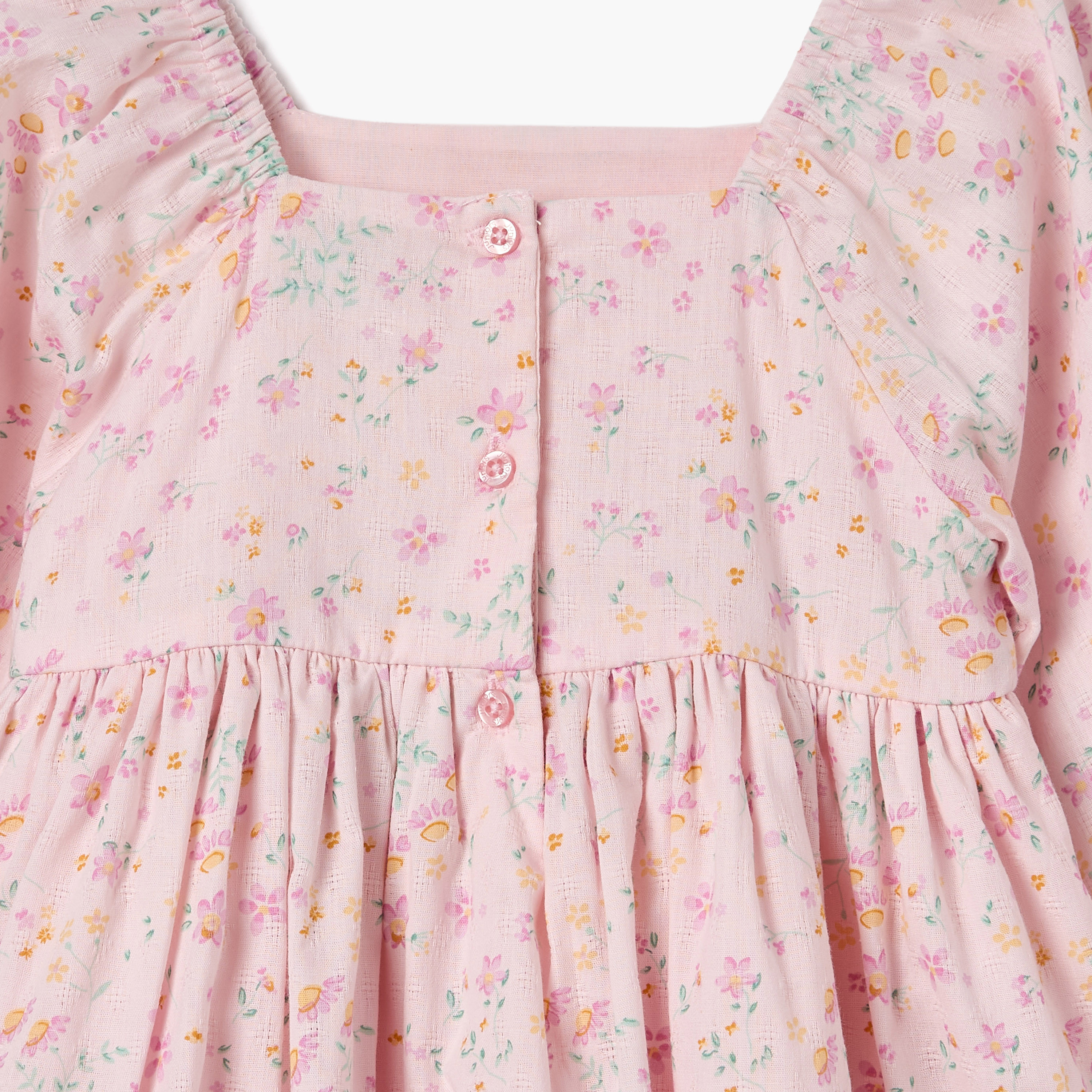 Juniors Floral Print A-line Dress with Square Neck and Long Sleeves-baby-girls-clothing-dressesandjumpsuits-image-4