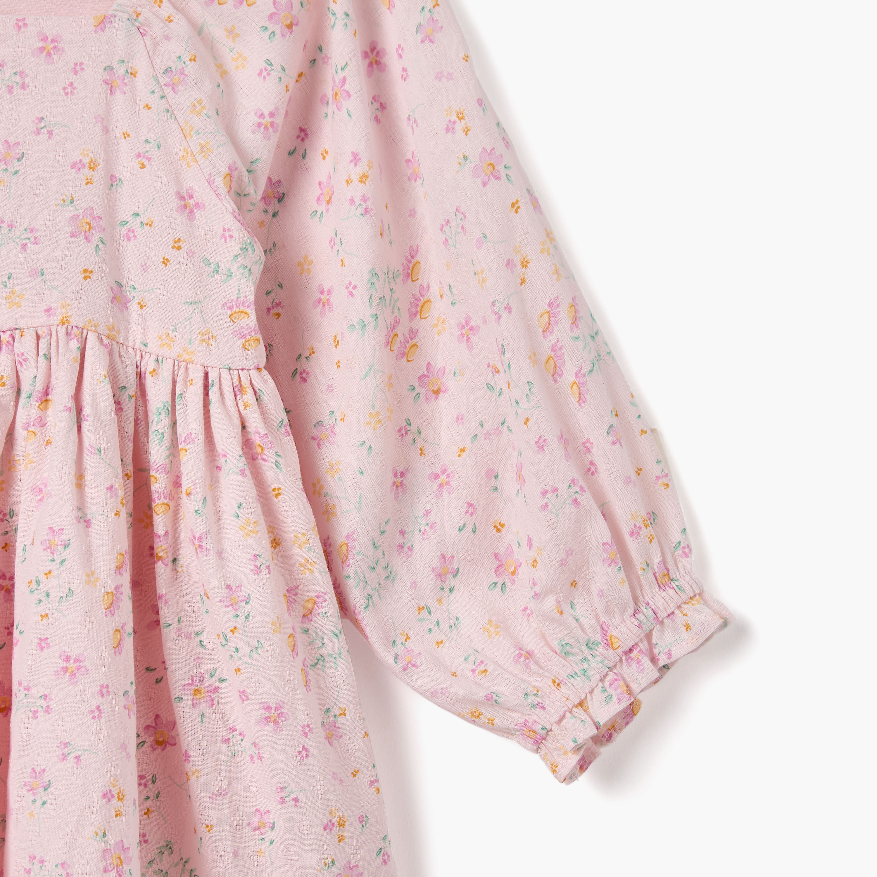 Juniors Floral Print A-line Dress with Square Neck and Long Sleeves-baby-girls-clothing-dressesandjumpsuits-image-5