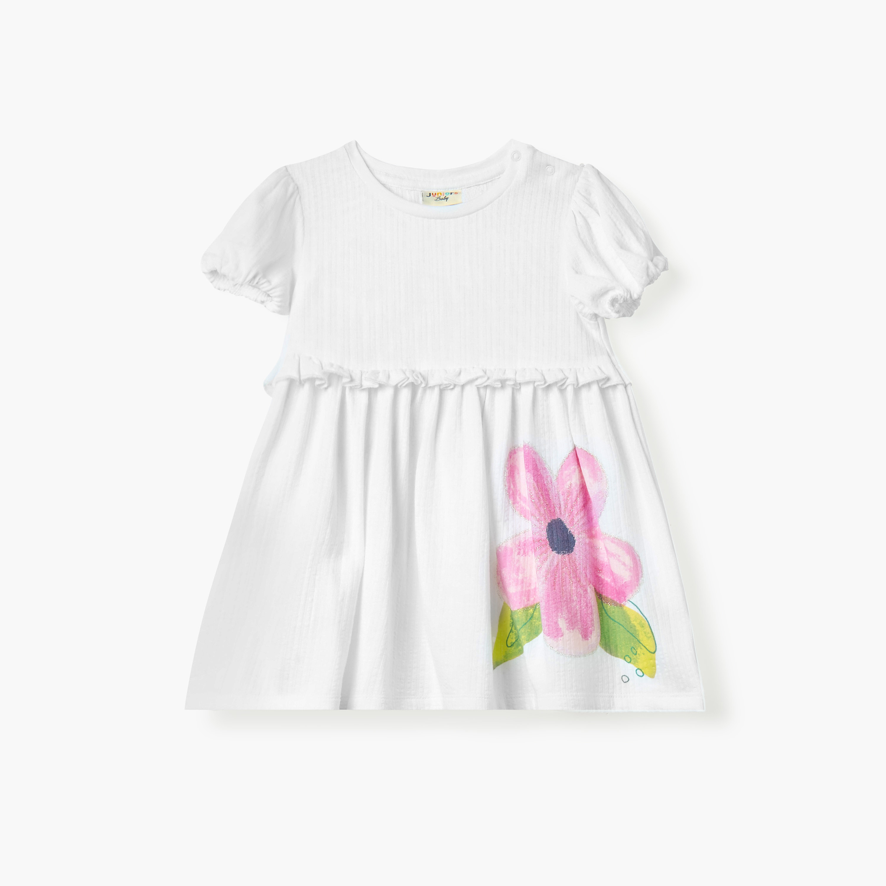 Juniors Floral Print Dress with Ruffle Detail and Short Sleeves-baby-girls-clothing-dressesandjumpsuits-image-1