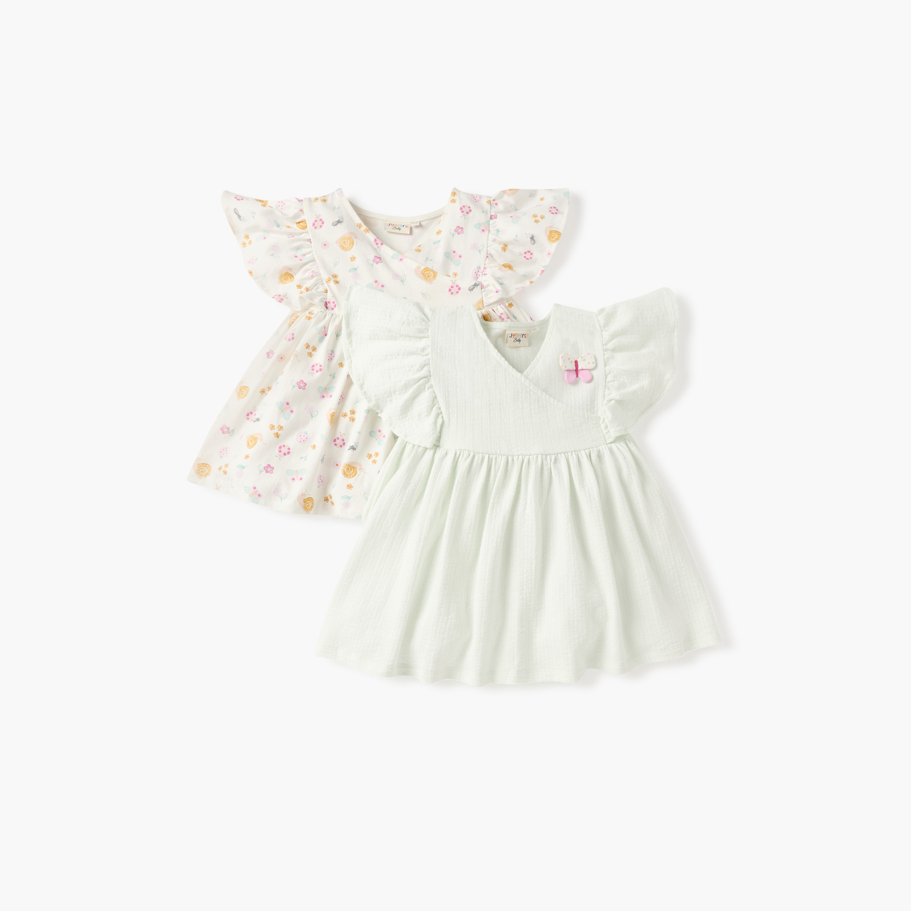 فساتين إيه لاين بطبعات وياقة V وأكمام قصيرة من جونيورز - طقم من قطعتين-baby-girls-clothing-dressesandjumpsuits-image-1