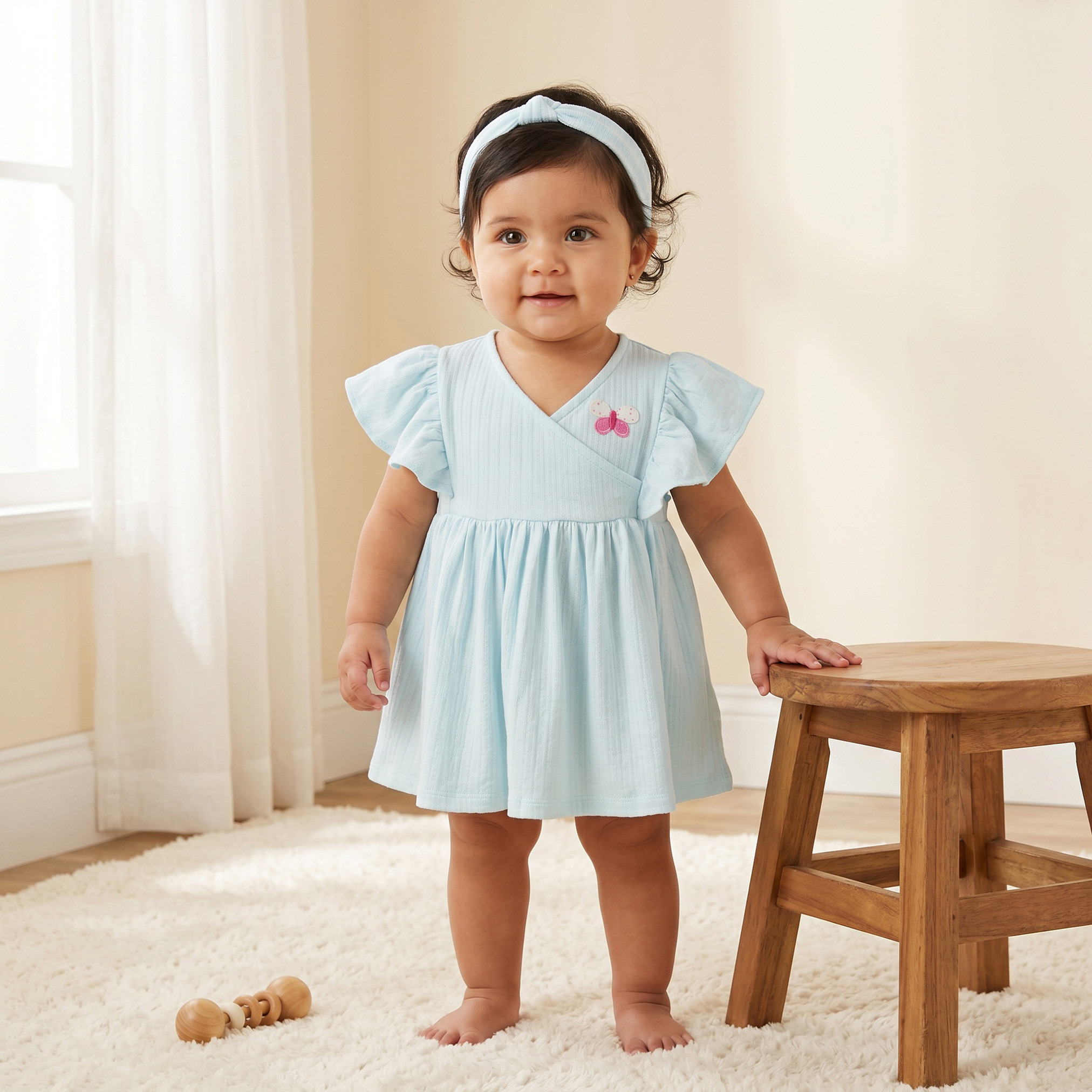 فساتين إيه لاين بطبعات وياقة V وأكمام قصيرة من جونيورز - طقم من قطعتين-baby-girls-clothing-dressesandjumpsuits-image-2