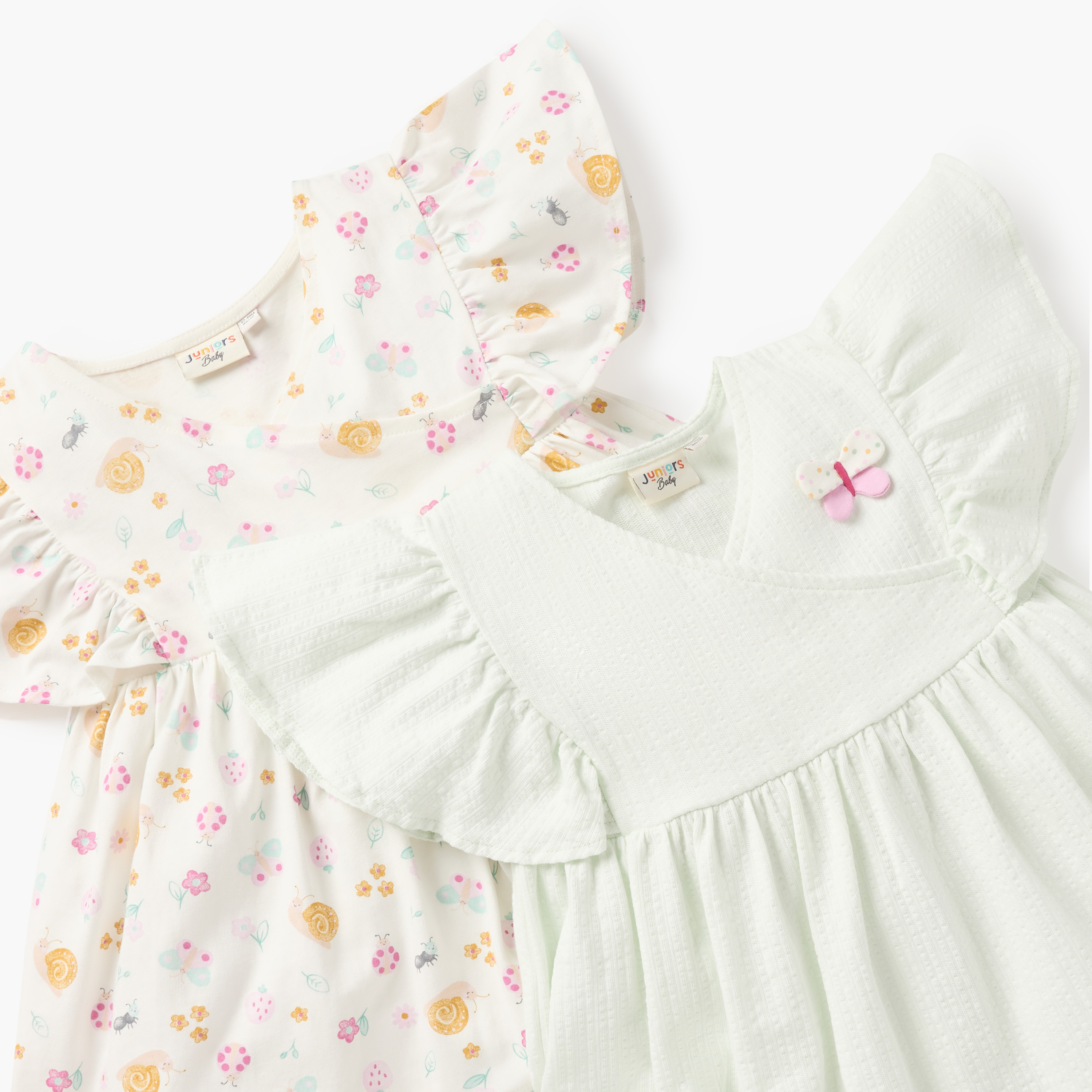 فساتين إيه لاين بطبعات وياقة V وأكمام قصيرة من جونيورز - طقم من قطعتين-baby-girls-clothing-dressesandjumpsuits-image-4