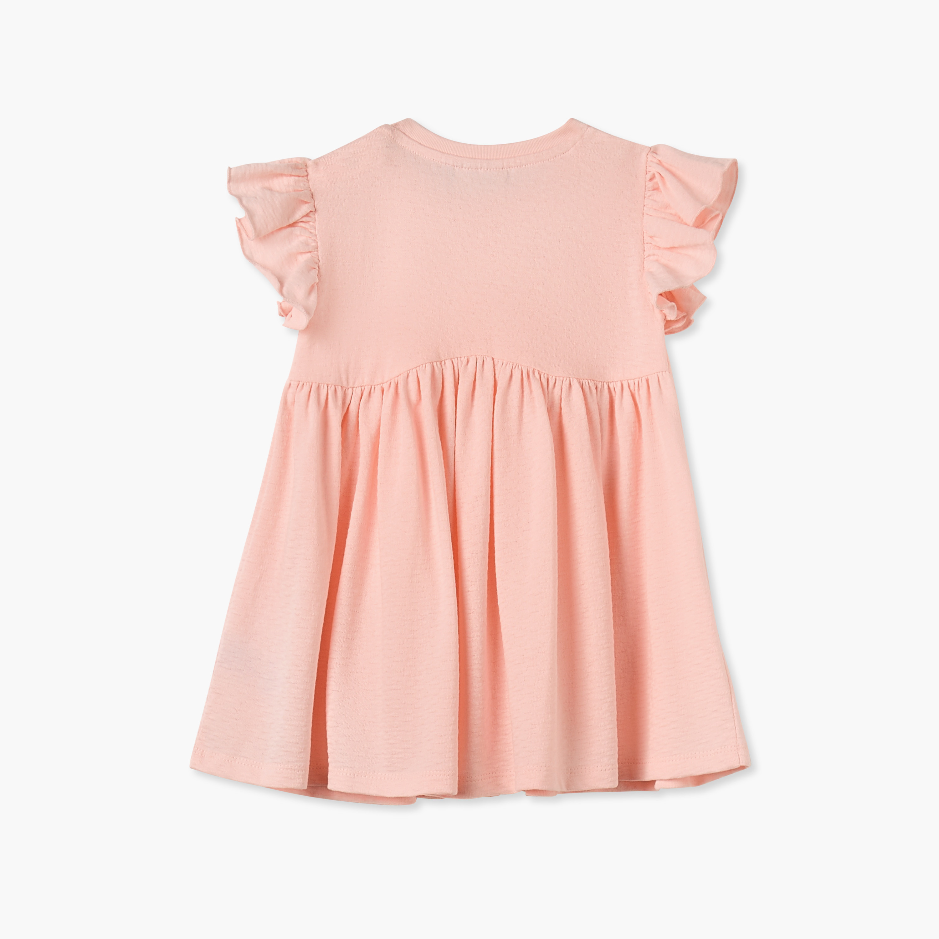 Juniors Applique Detail A-line Dress with Round Neck and Flutter Sleeves-baby-girls-clothing-dressesandjumpsuits-image-2