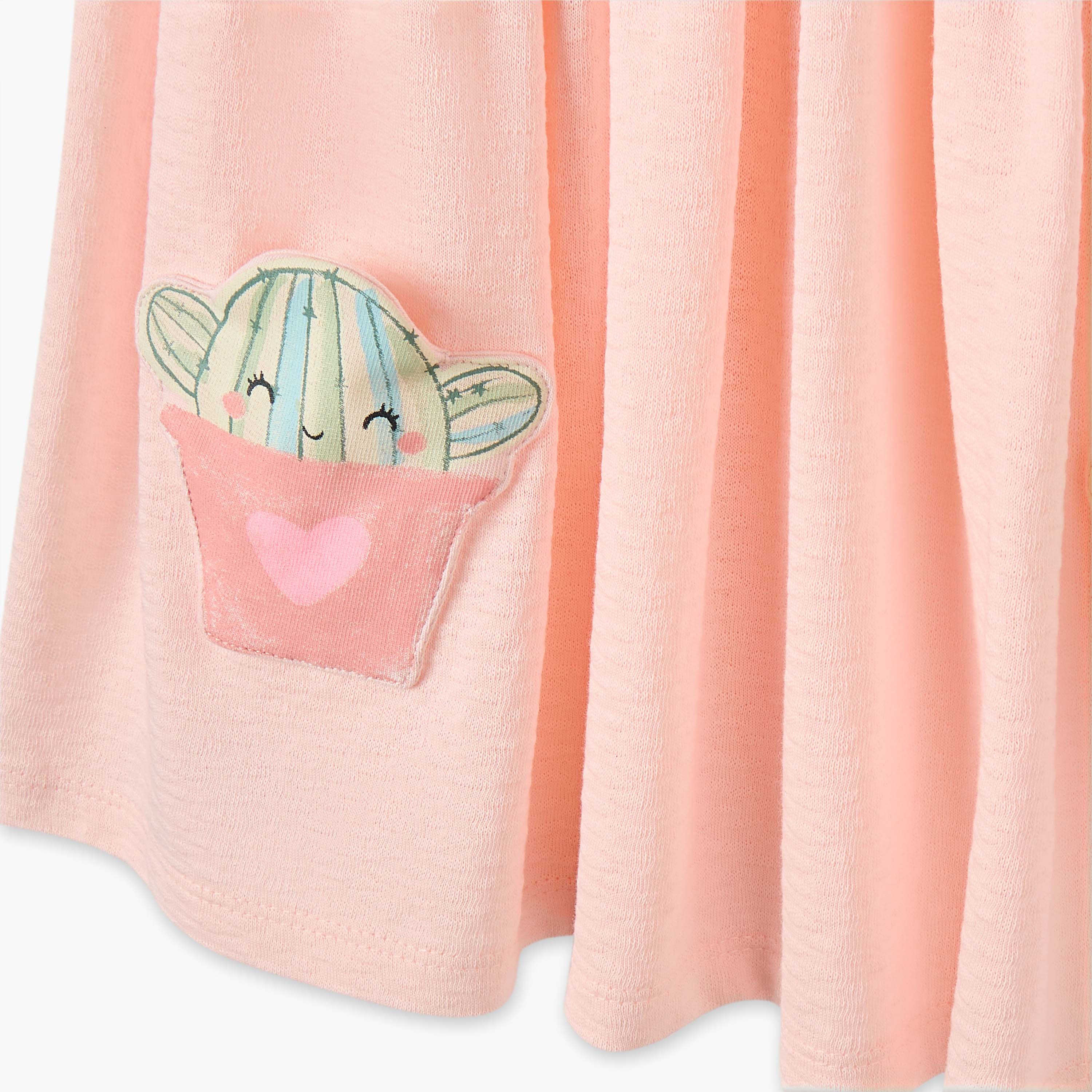 Juniors Applique Detail A-line Dress with Round Neck and Flutter Sleeves-baby-girls-clothing-dressesandjumpsuits-image-4
