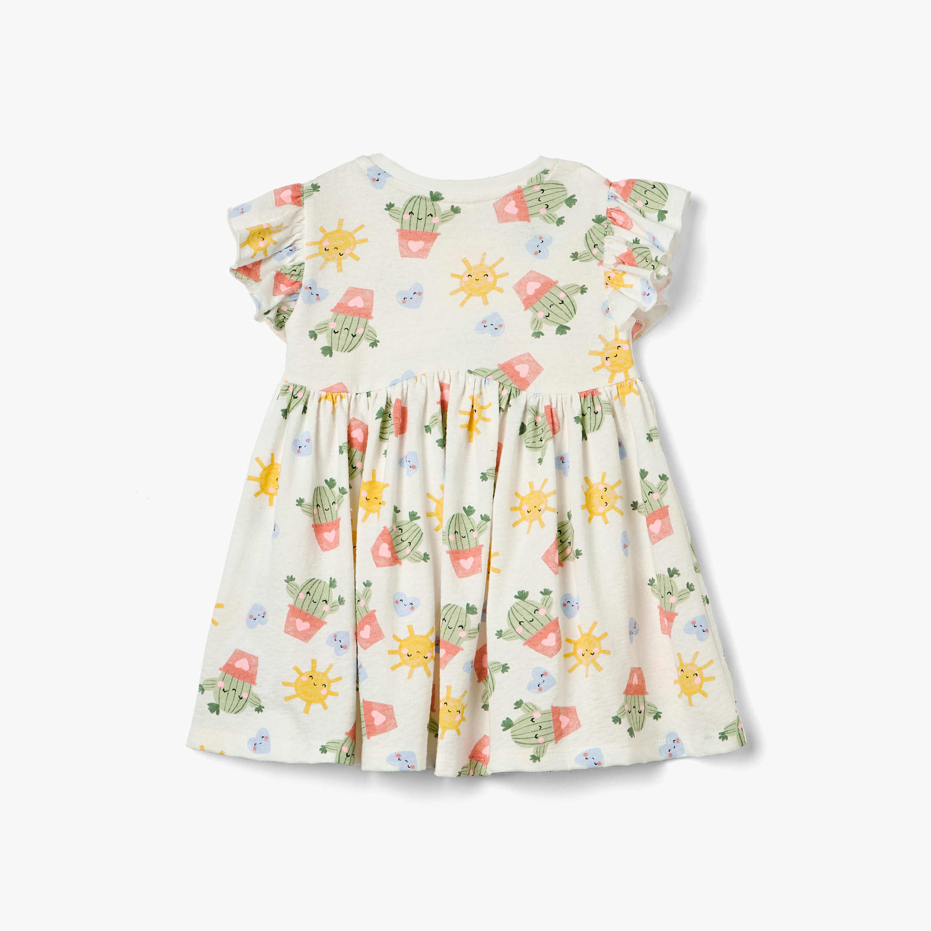 Juniors All-Over Printed Dress with Ruffle Sleeves and Round Neck-baby-girls-clothing-dressesandjumpsuits-image-2