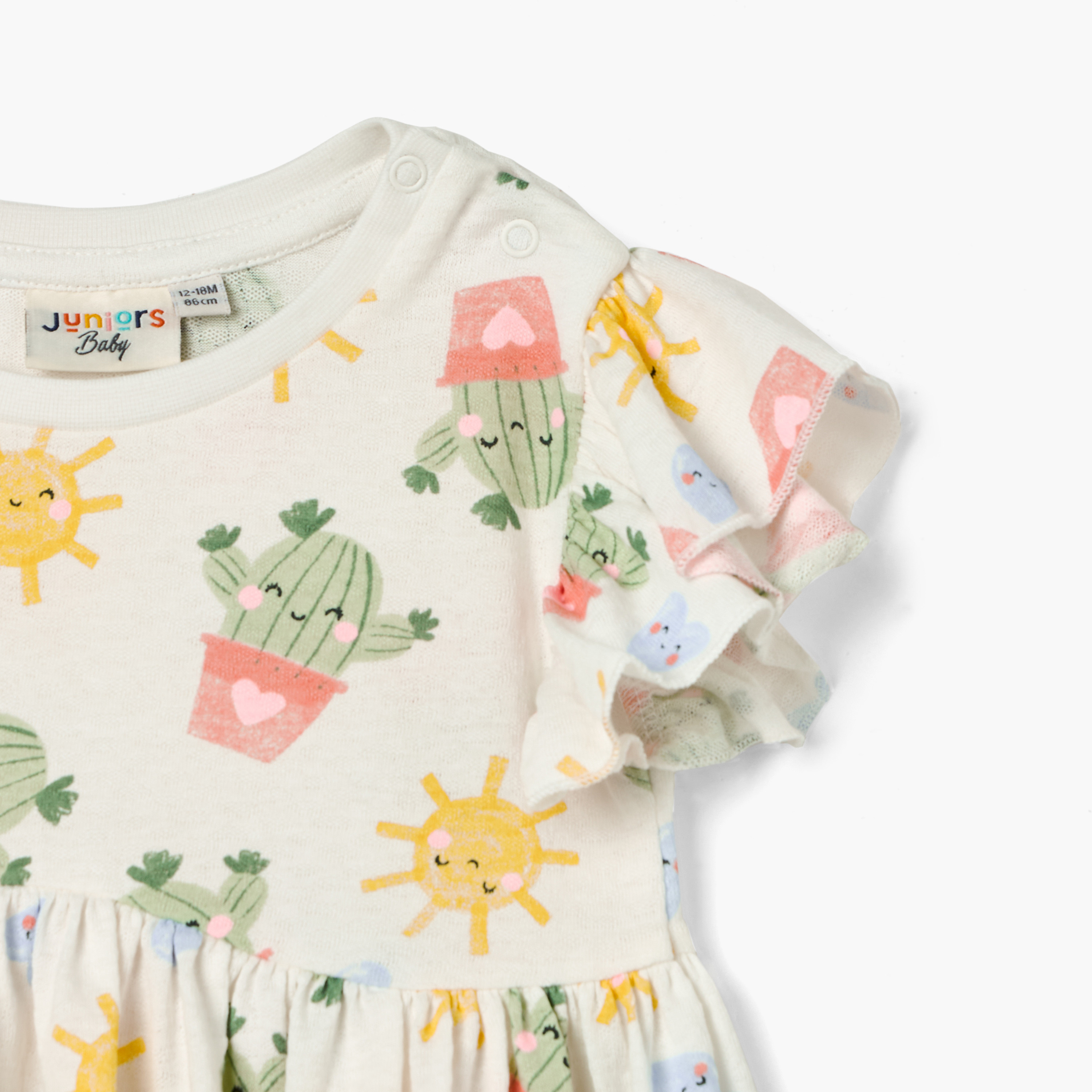 Juniors All-Over Printed Dress with Ruffle Sleeves and Round Neck-baby-girls-clothing-dressesandjumpsuits-image-3