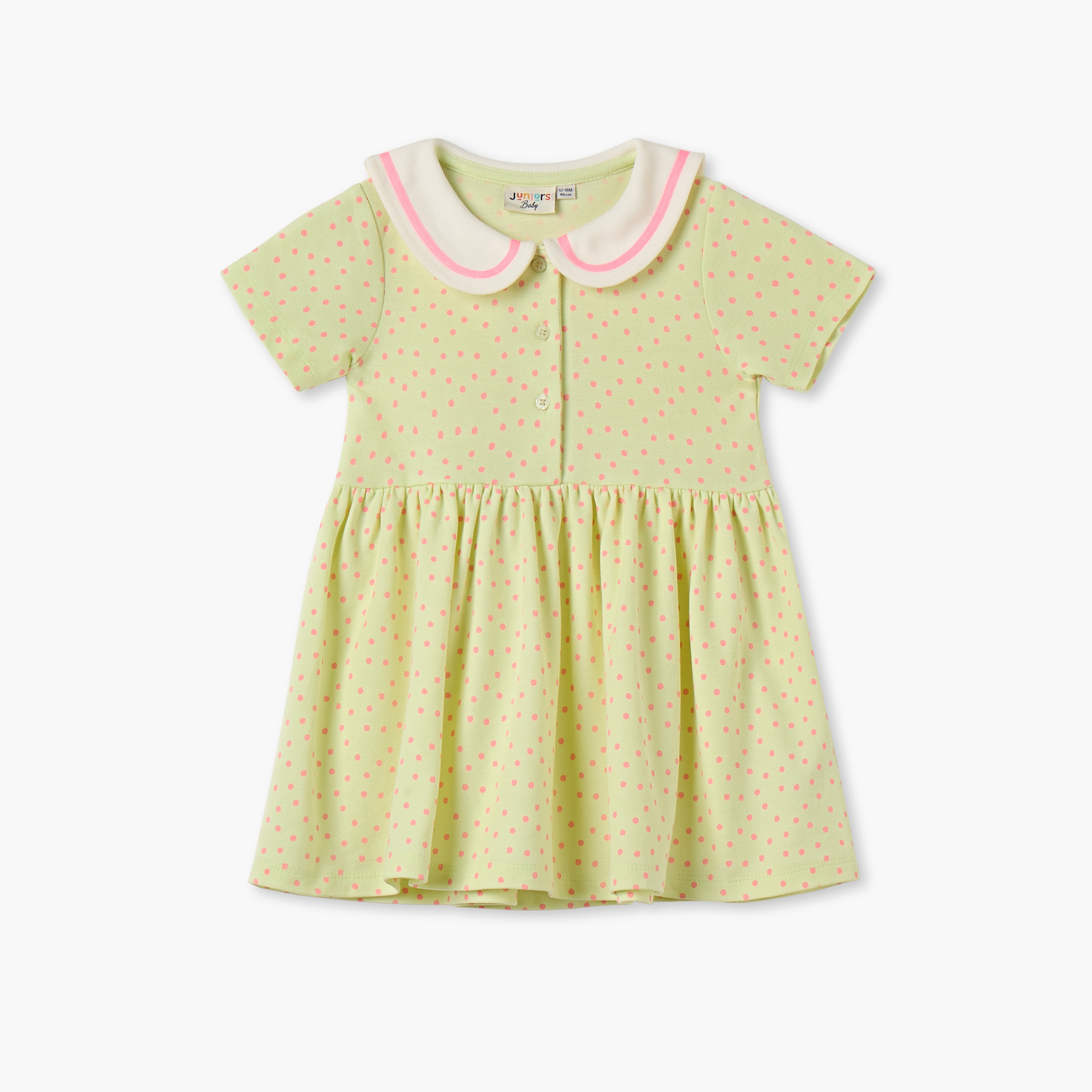 Juniors Polka Dot Print A-line Dress with Sailor Collar and Short Sleeves-baby-girls-clothing-dressesandjumpsuits-image-1