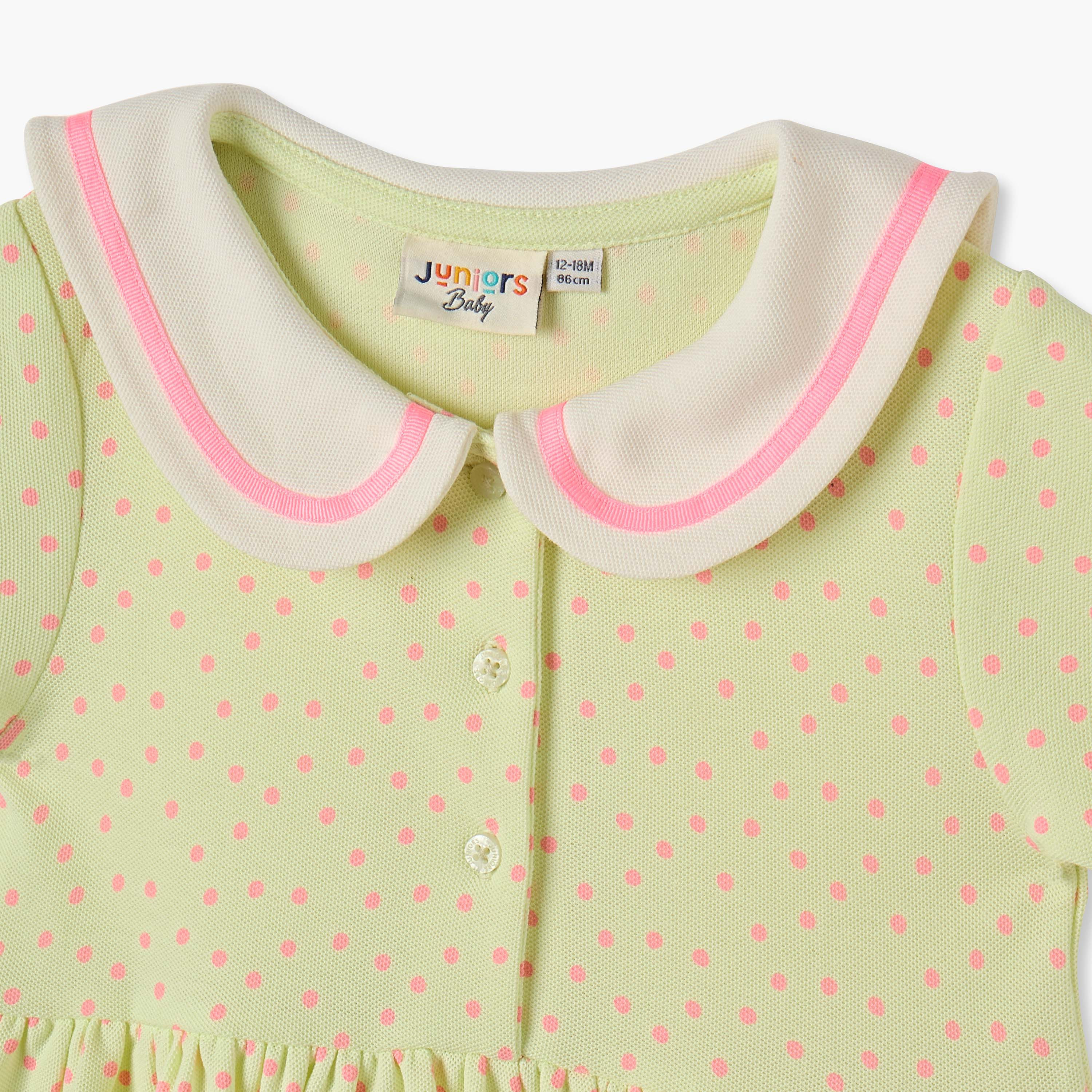 Juniors Polka Dot Print A-line Dress with Sailor Collar and Short Sleeves-baby-girls-clothing-dressesandjumpsuits-image-3