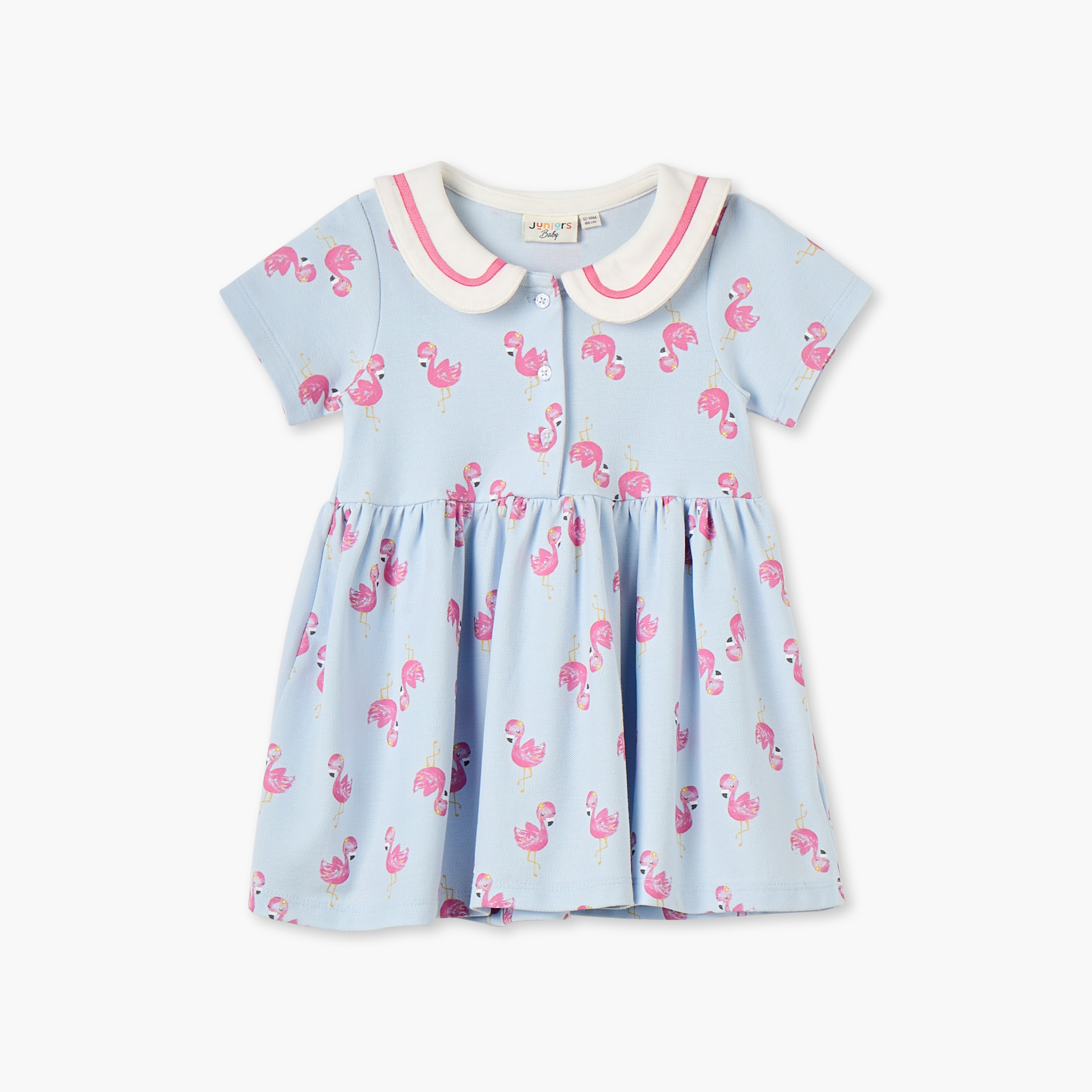 فستان إيه لاين بياقة بحار وأكمام قصيرة وطبعات فلامنجو من جونيورز-baby-girls-clothing-dressesandjumpsuits-image-1