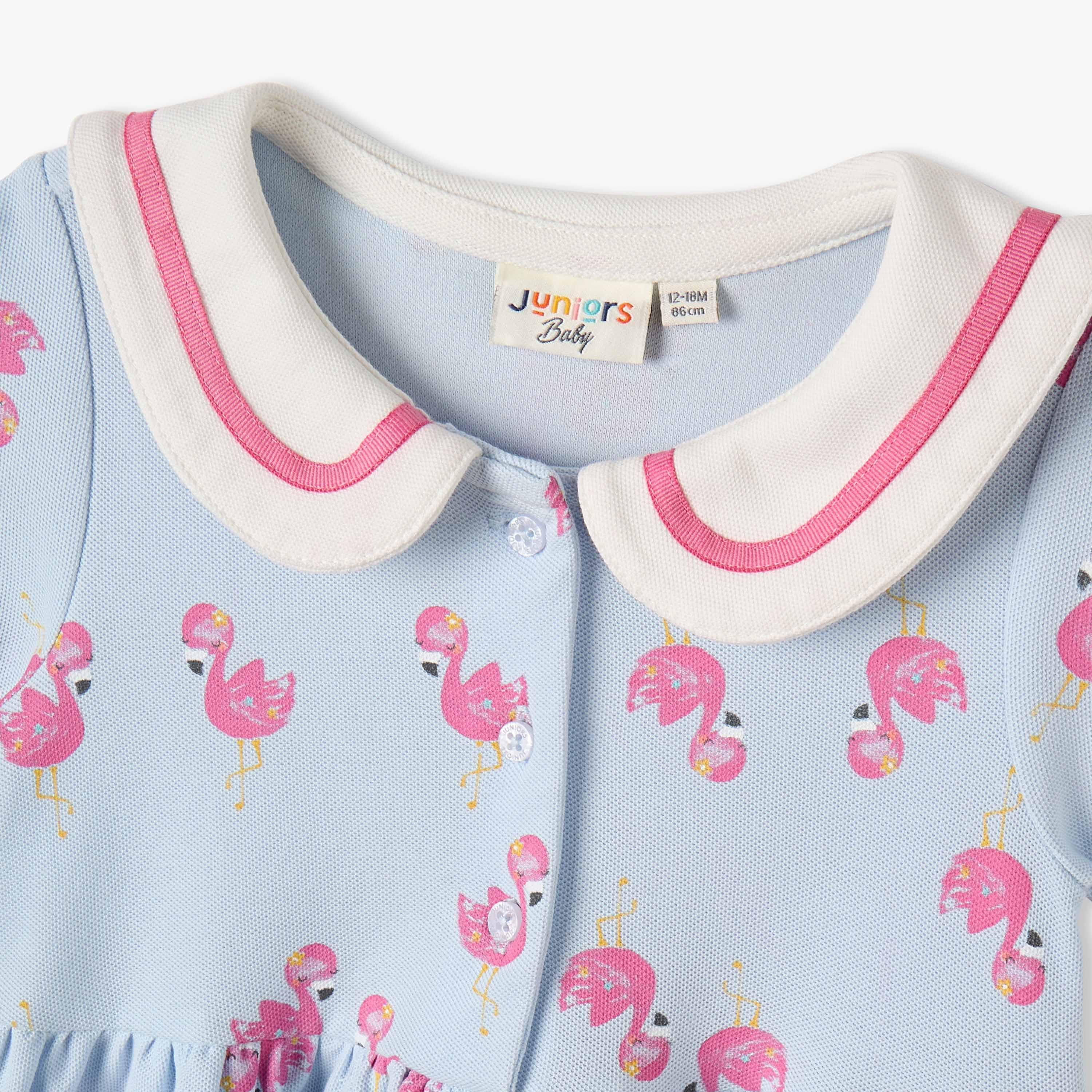 فستان إيه لاين بياقة بحار وأكمام قصيرة وطبعات فلامنجو من جونيورز-baby-girls-clothing-dressesandjumpsuits-image-3