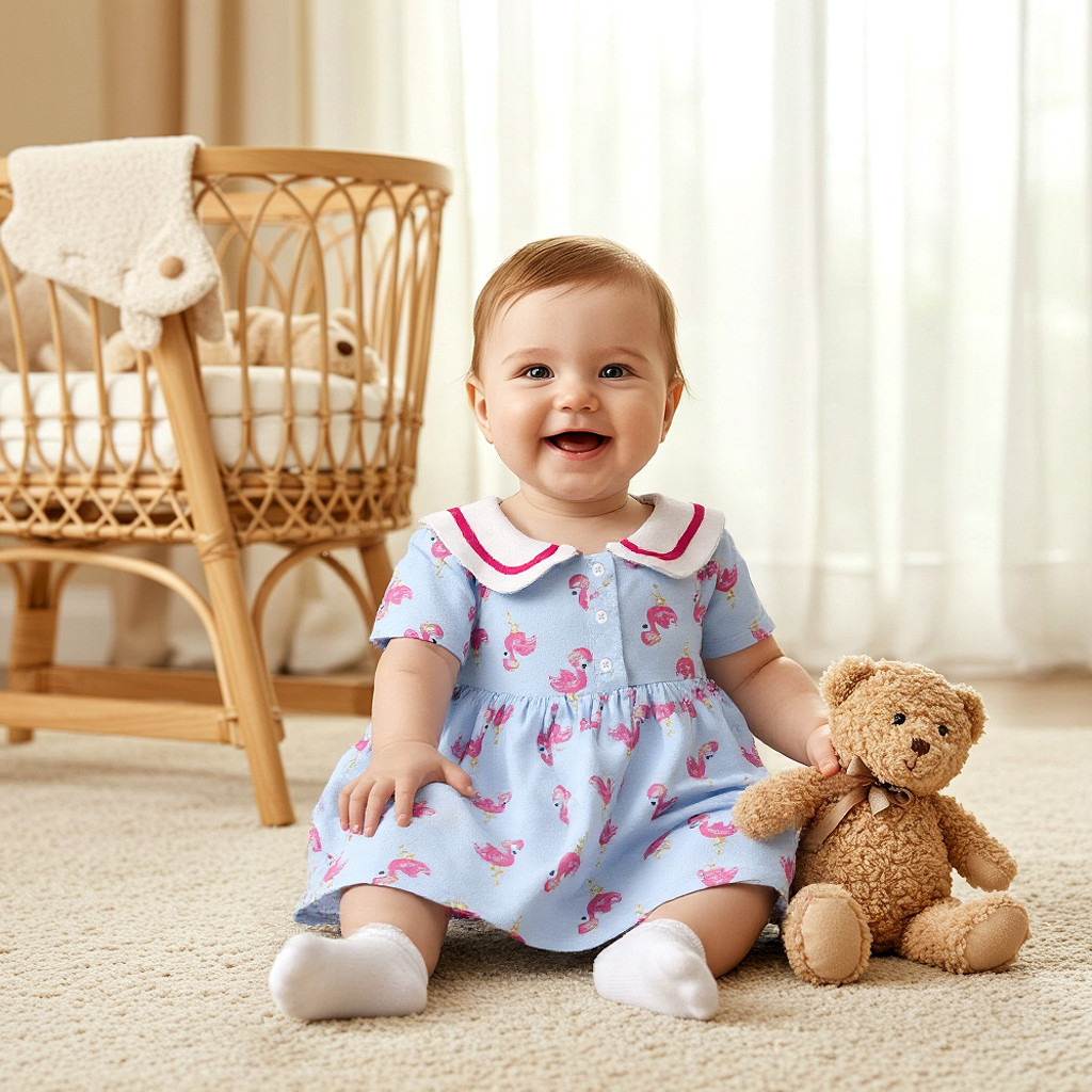 فستان إيه لاين بياقة بحار وأكمام قصيرة وطبعات فلامنجو من جونيورز-baby-girls-clothing-dressesandjumpsuits-image-5