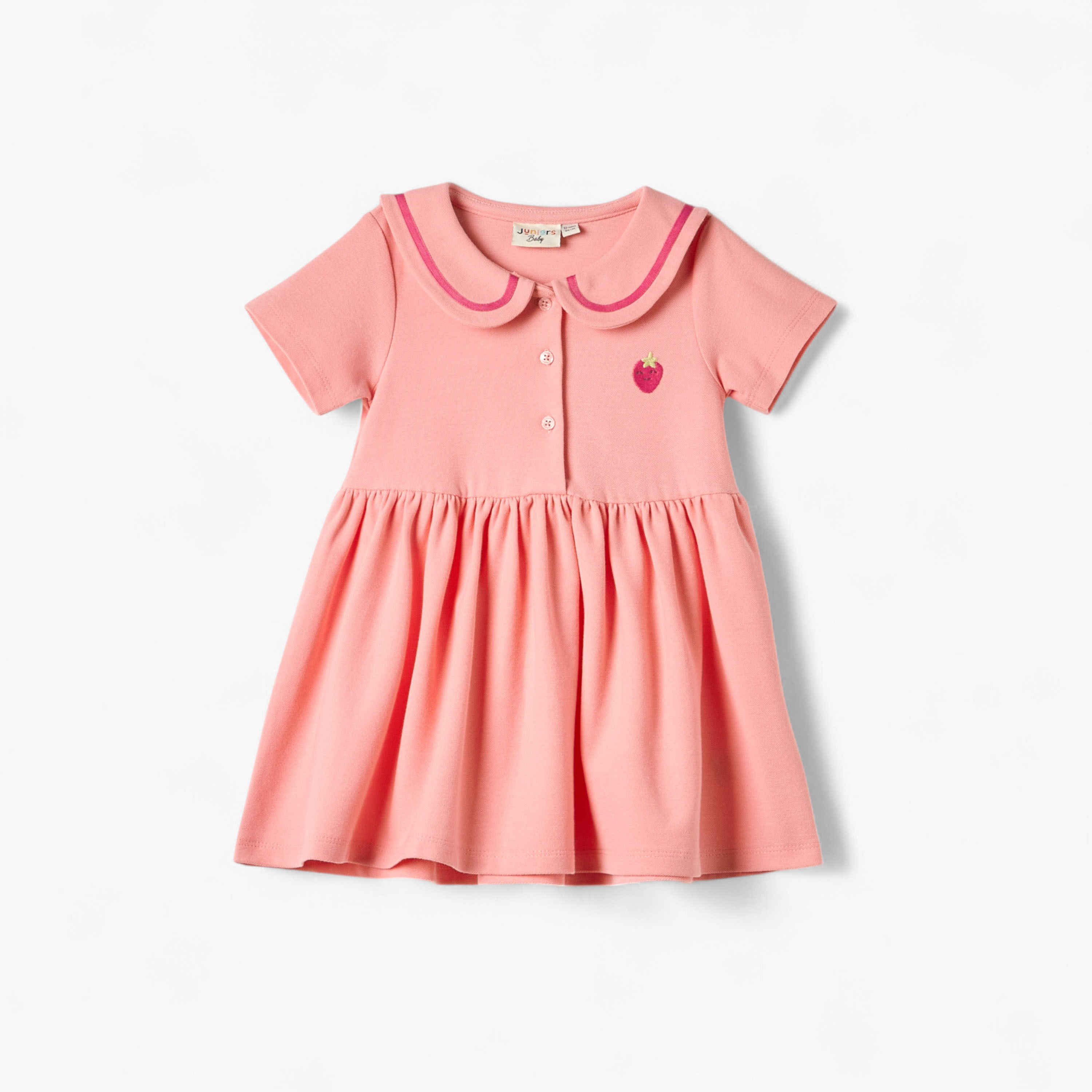 Juniors Embroidered T-shirt Dress with Button Closure and Short Sleeves-baby-girls-clothing-dressesandjumpsuits-image-1