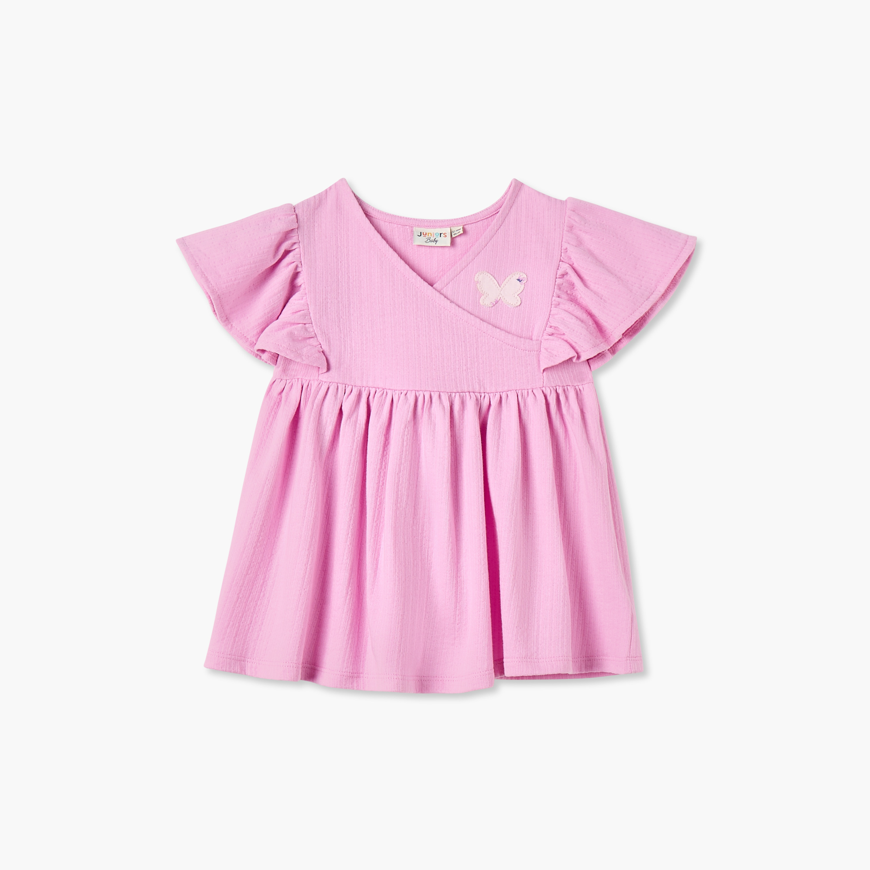 Juniors Butterfly Applique V-Neck Dress with Flutter Sleeves-baby-girls-clothing-dressesandjumpsuits-image-2
