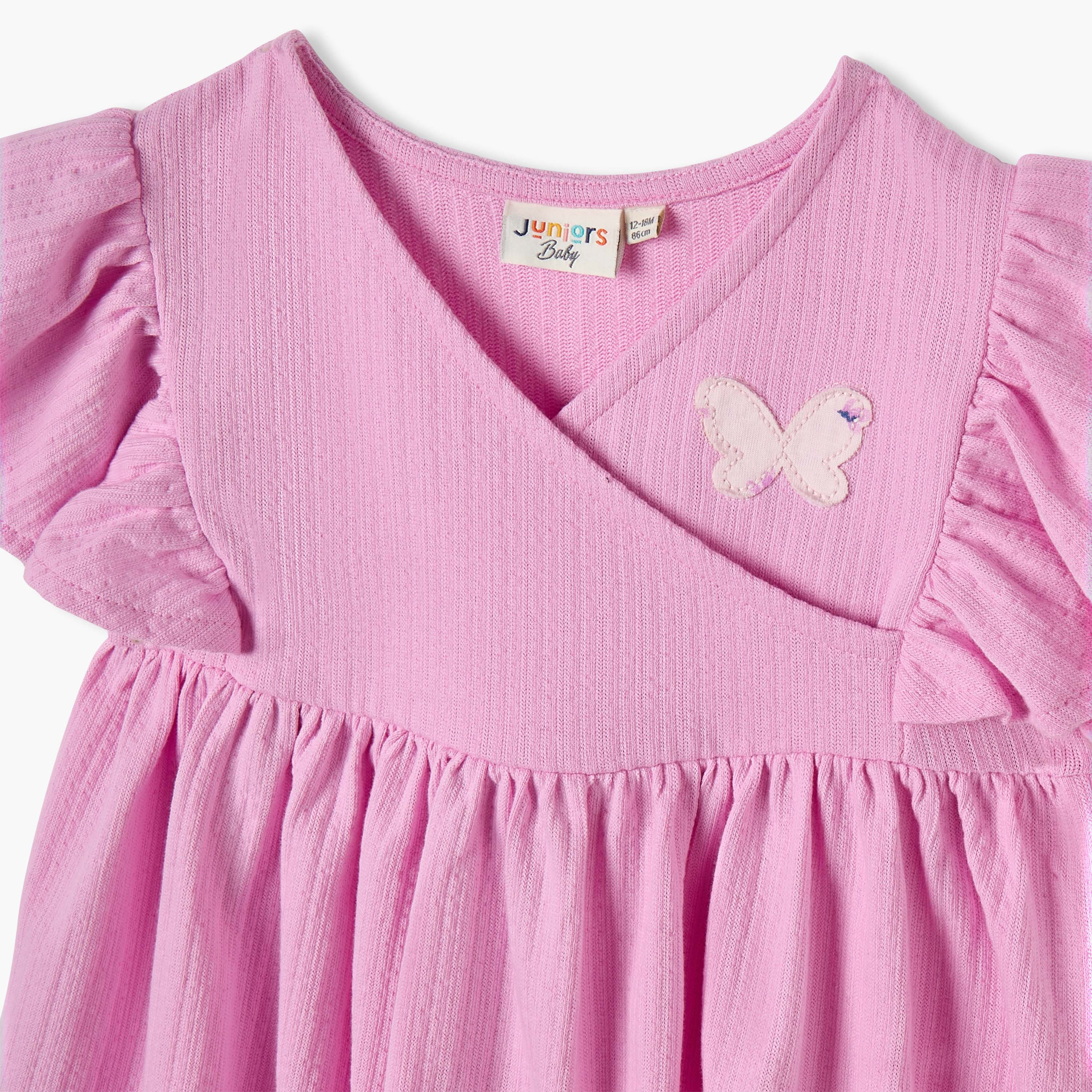 Juniors Butterfly Applique V-Neck Dress with Flutter Sleeves-baby-girls-clothing-dressesandjumpsuits-image-4
