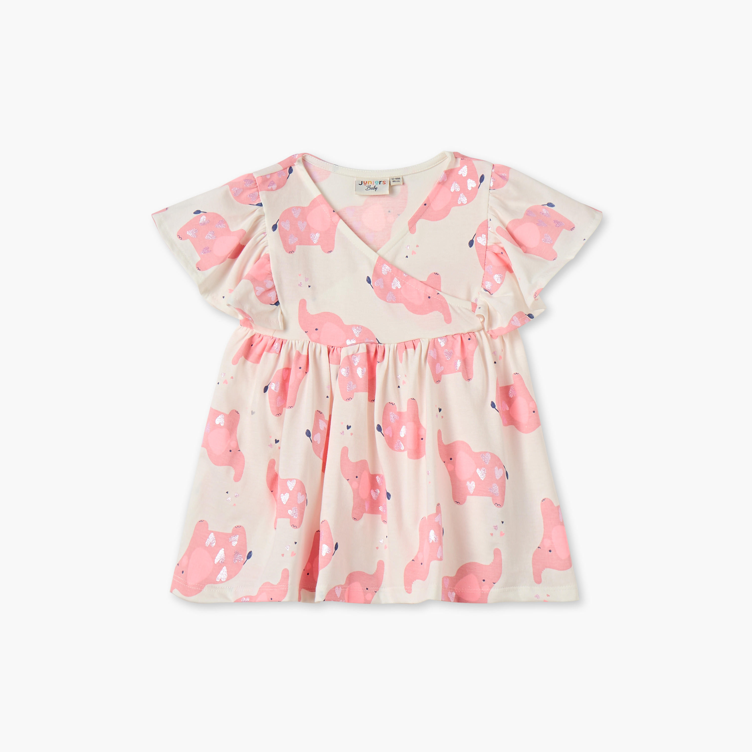 فستان إيه لاين بياقة V وأكمام واسعة وطبعات فيل من جونيورز-baby-girls-clothing-dressesandjumpsuits-image-2