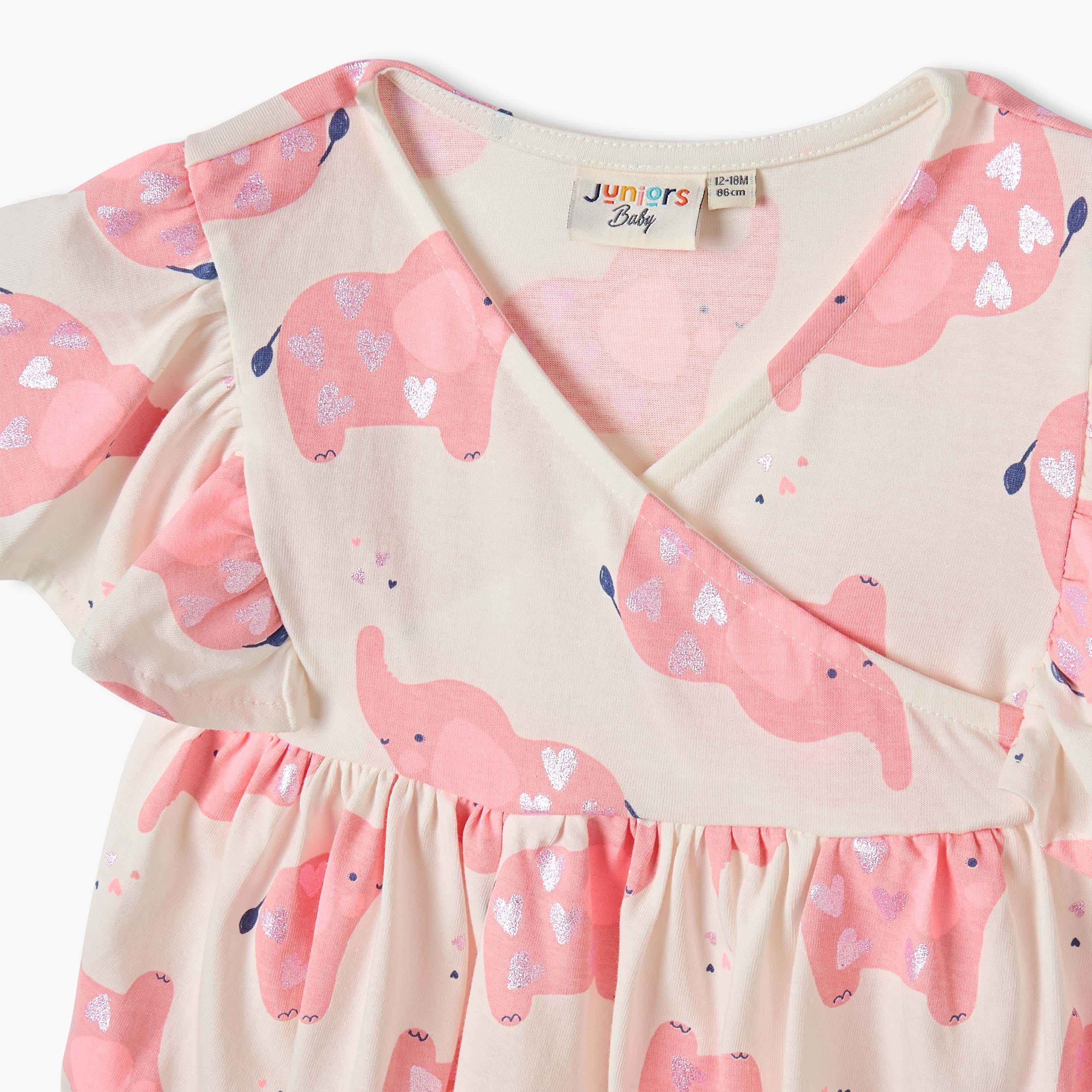 فستان إيه لاين بياقة V وأكمام واسعة وطبعات فيل من جونيورز-baby-girls-clothing-dressesandjumpsuits-image-4