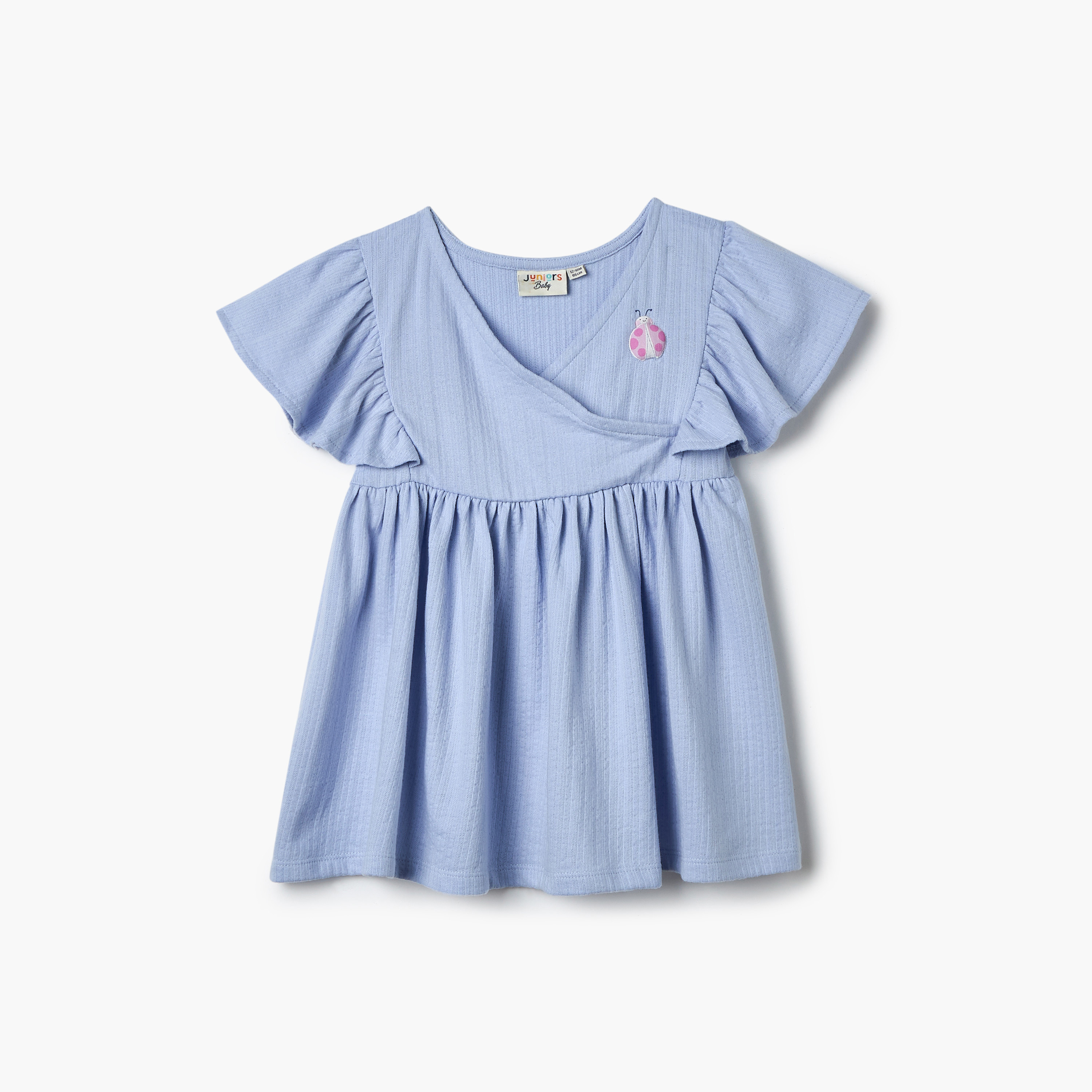Juniors Ladybug Detail Dress with Flutter Sleeves-baby-girls-clothing-dressesandjumpsuits-image-2