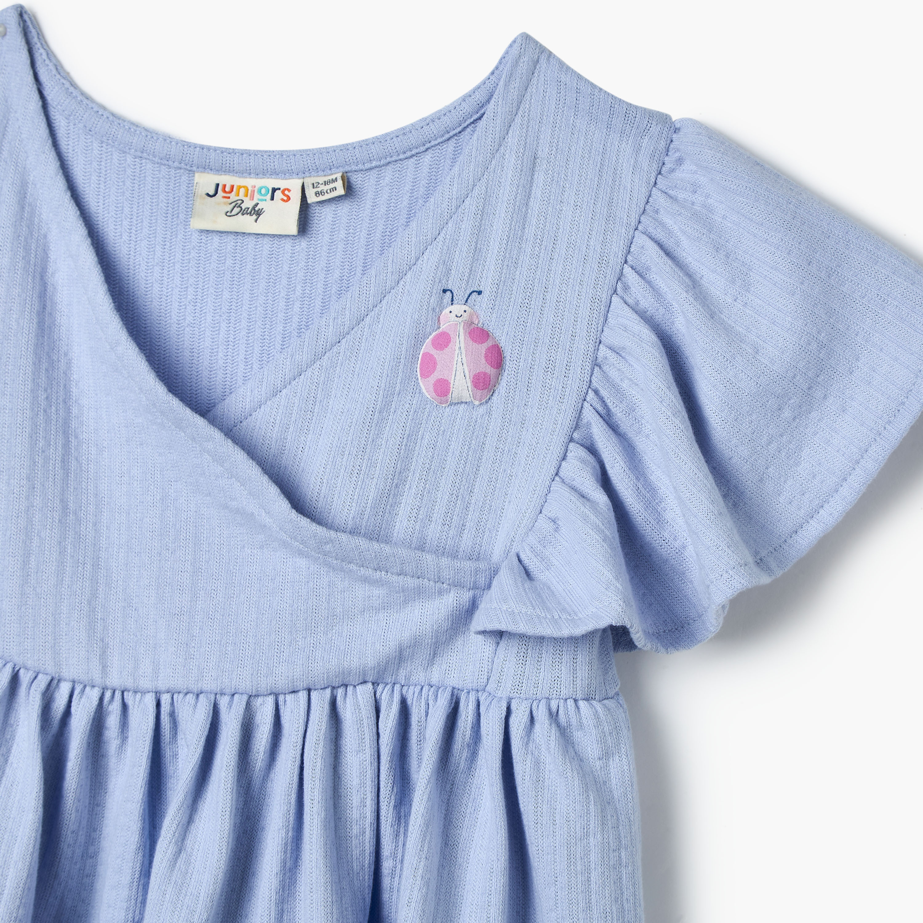 Juniors Ladybug Detail Dress with Flutter Sleeves-baby-girls-clothing-dressesandjumpsuits-image-4