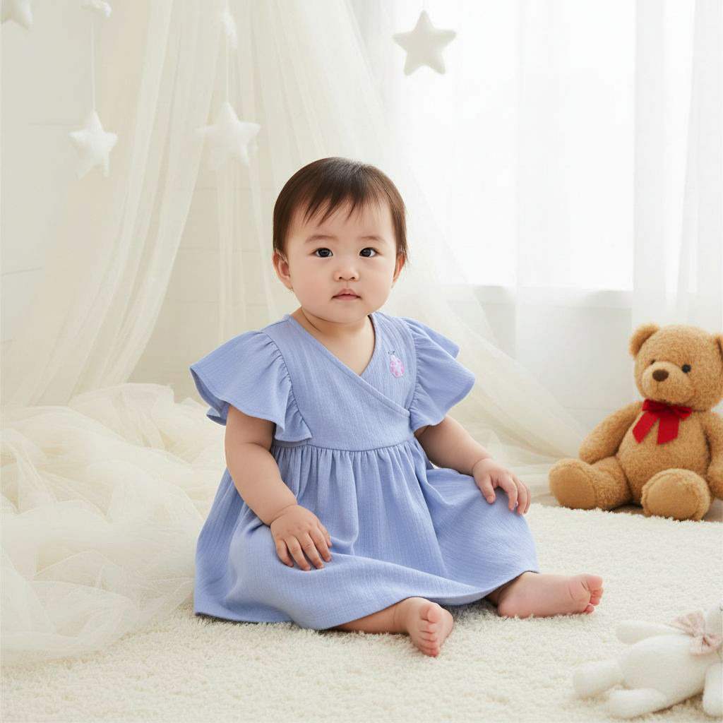 Juniors Ladybug Detail Dress with Flutter Sleeves-baby-girls-clothing-dressesandjumpsuits-image-1