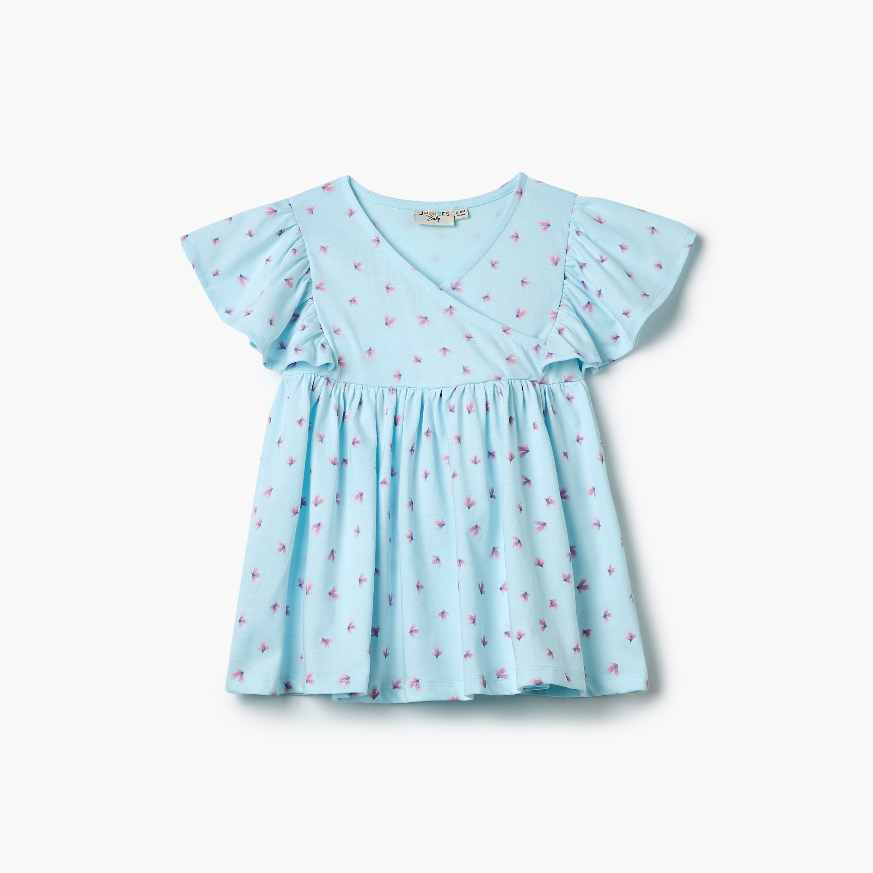 Juniors Floral Print Dress with Ruffle Sleeves-baby-girls-clothing-dressesandjumpsuits-image-2
