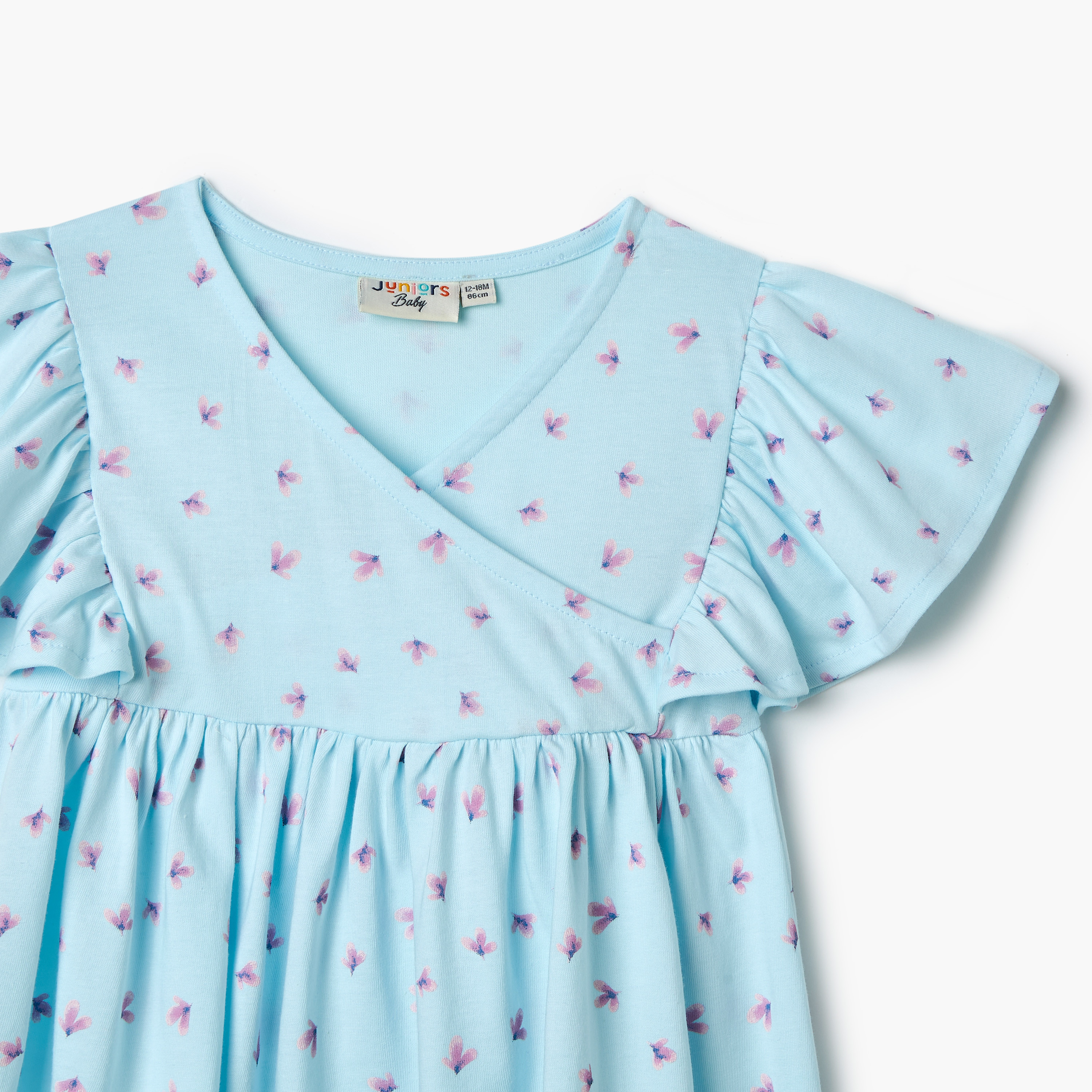 Juniors Floral Print Dress with Ruffle Sleeves-baby-girls-clothing-dressesandjumpsuits-image-4