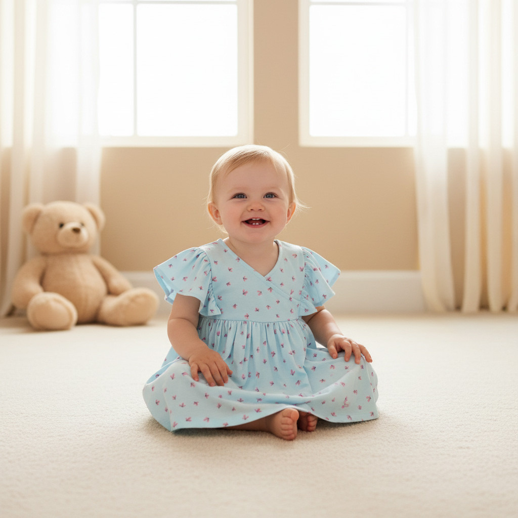 Juniors Floral Print Dress with Ruffle Sleeves-baby-girls-clothing-dressesandjumpsuits-image-1