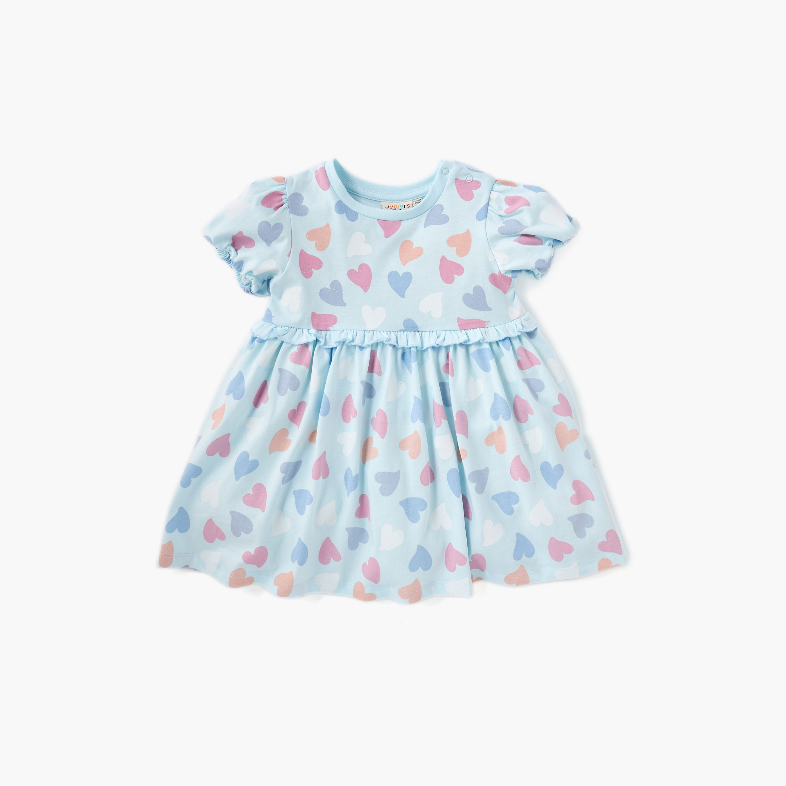 Juniors Printed A-line Dress with Puff Sleeves - Set of 2-baby-girls-clothing-dressesandjumpsuits-image-2