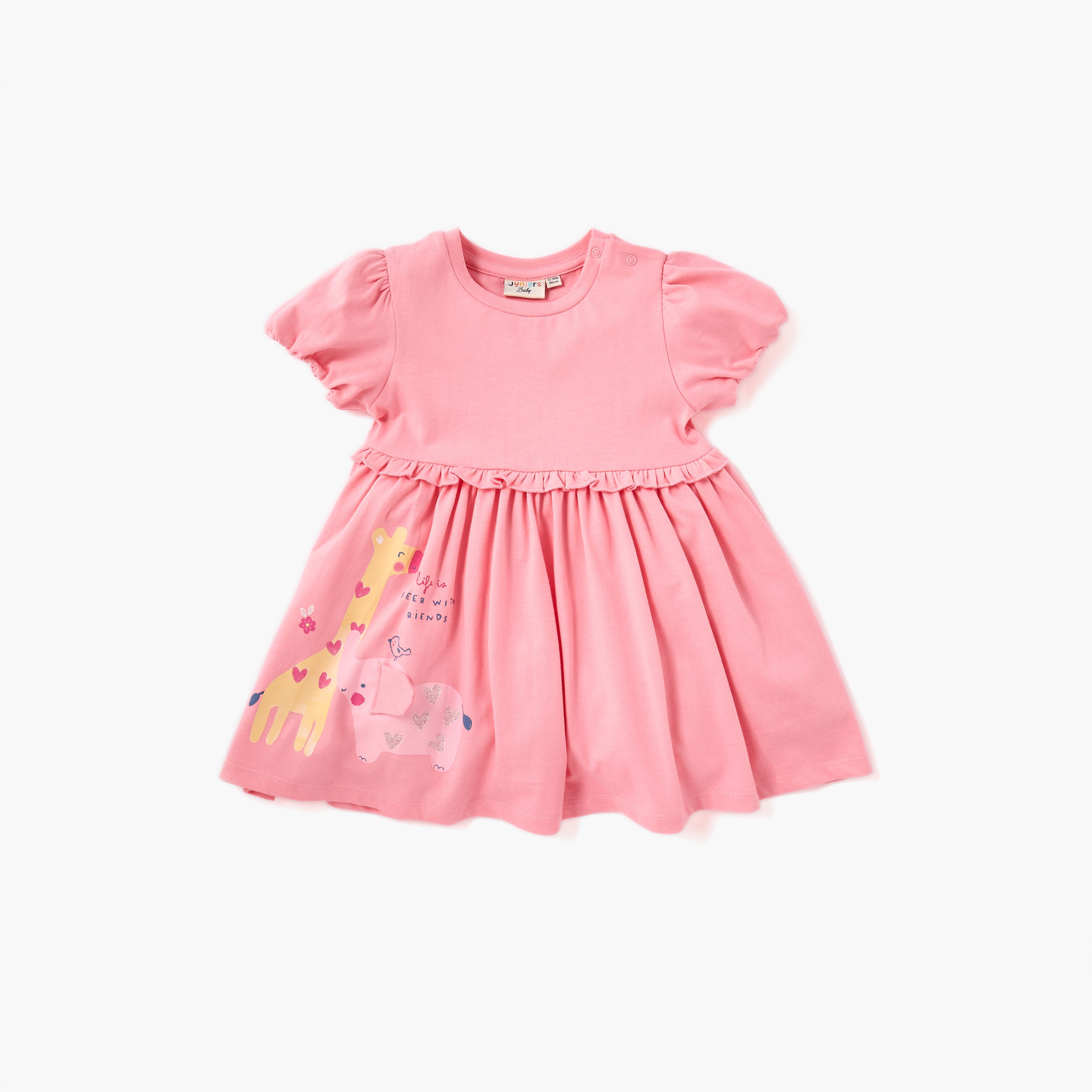 Juniors Printed A-line Dress with Puff Sleeves - Set of 2-baby-girls-clothing-dressesandjumpsuits-image-3