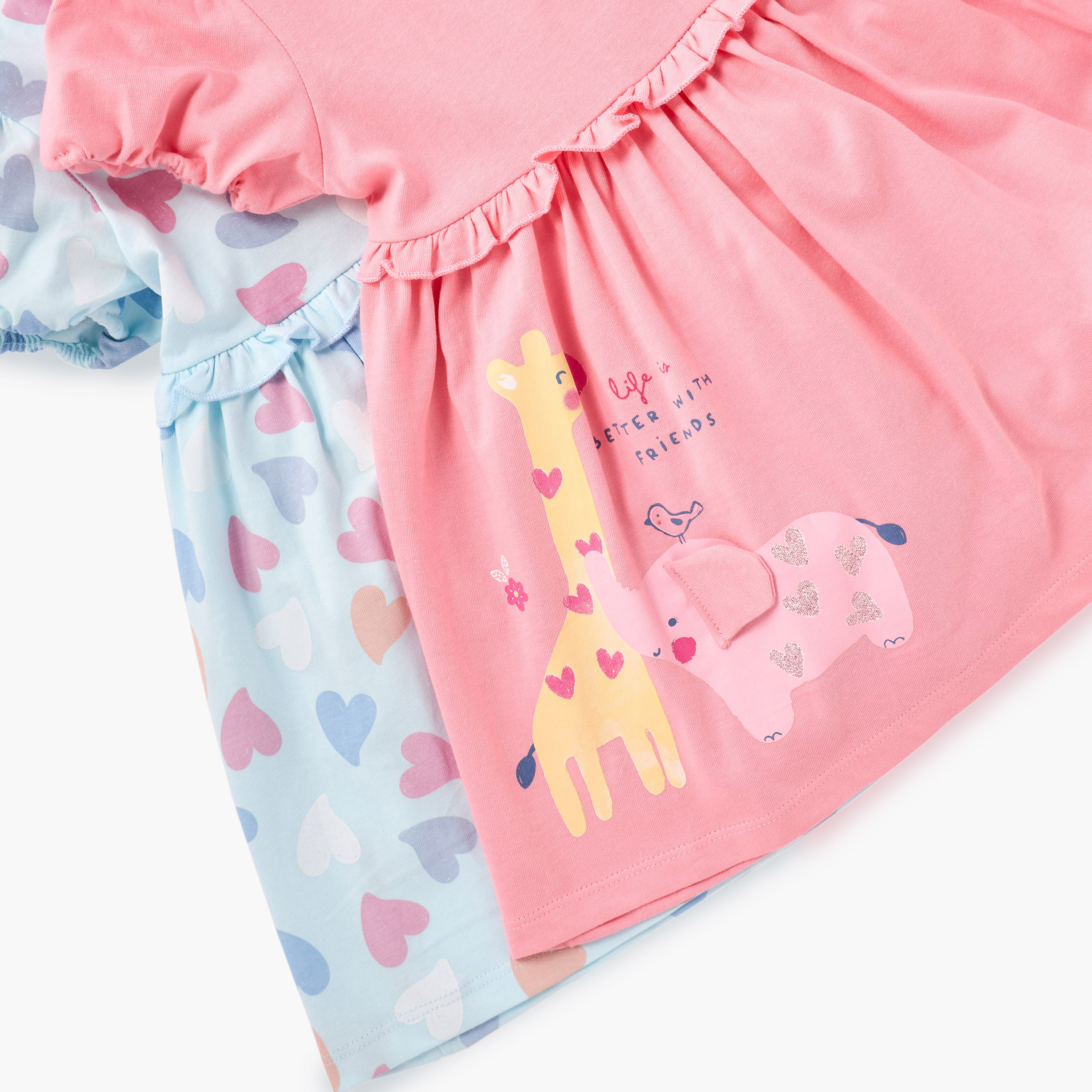 Juniors Printed A-line Dress with Puff Sleeves - Set of 2-baby-girls-clothing-dressesandjumpsuits-image-5