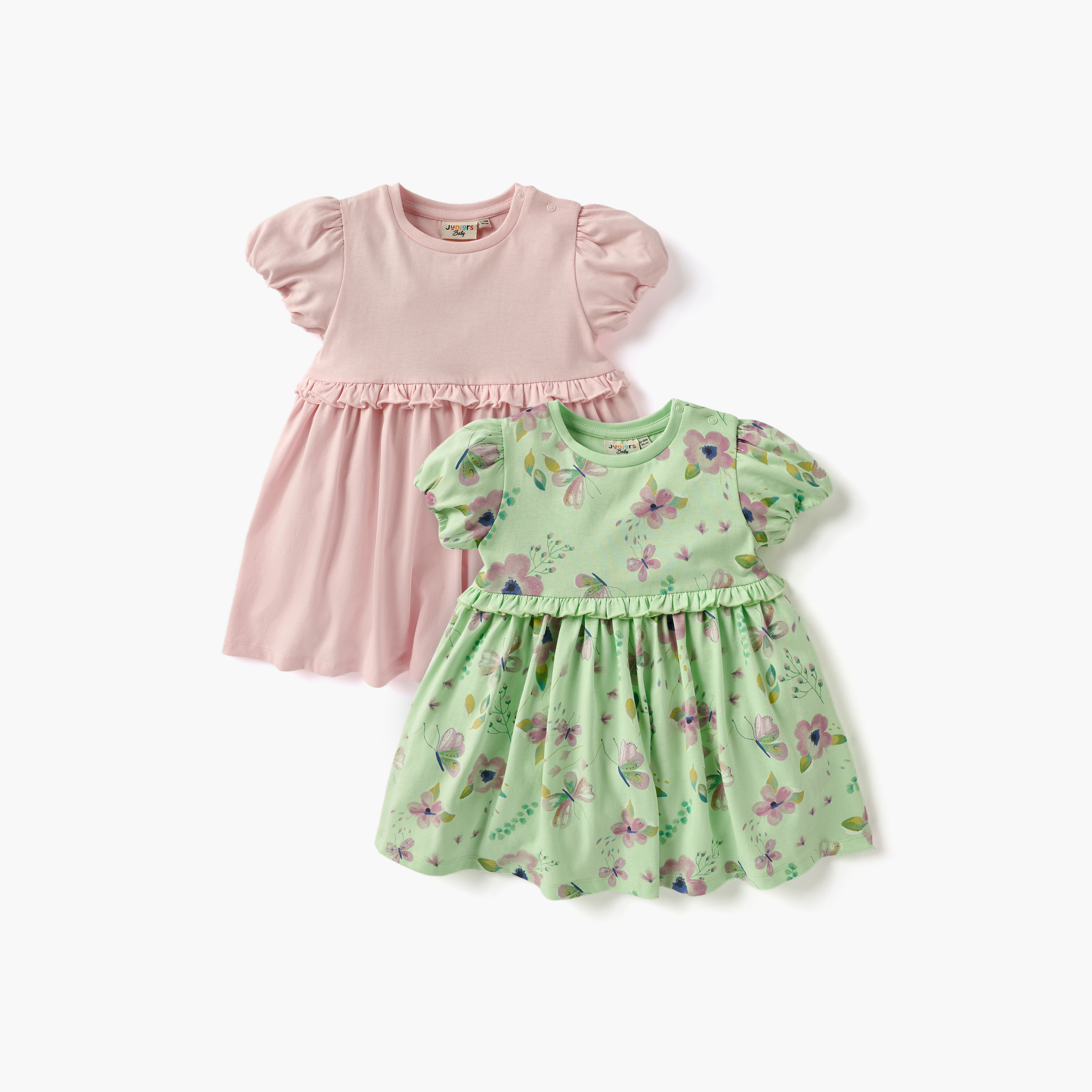 فستان بطبعات أزهار وأكمام قصيرة من جونيورز - طقم من قطعتين-baby-girls-clothing-dressesandjumpsuits-image-1