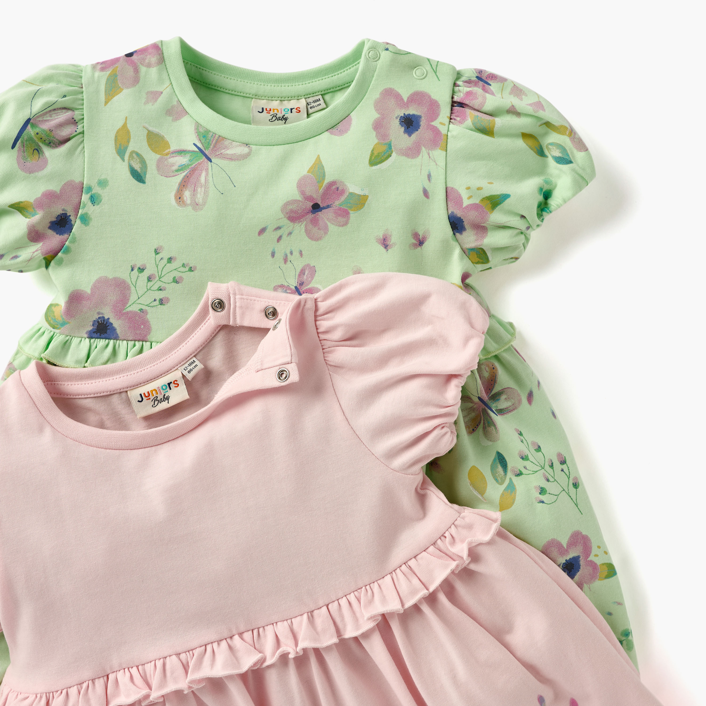 فستان بطبعات أزهار وأكمام قصيرة من جونيورز - طقم من قطعتين-baby-girls-clothing-dressesandjumpsuits-image-4