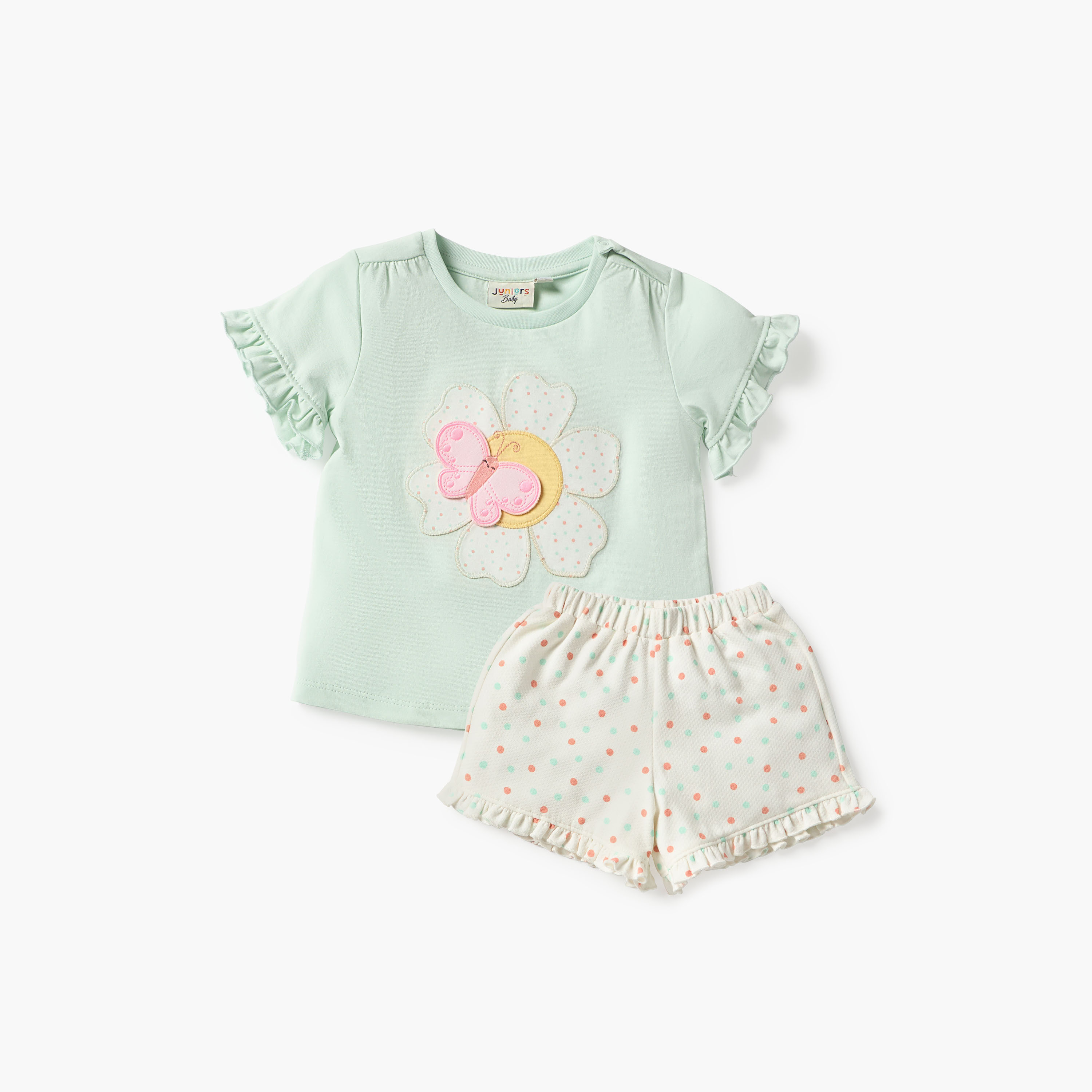 Juniors Floral Applique T-shirt and Shorts Set-baby-girls-clothing-setsandcoords-image-1