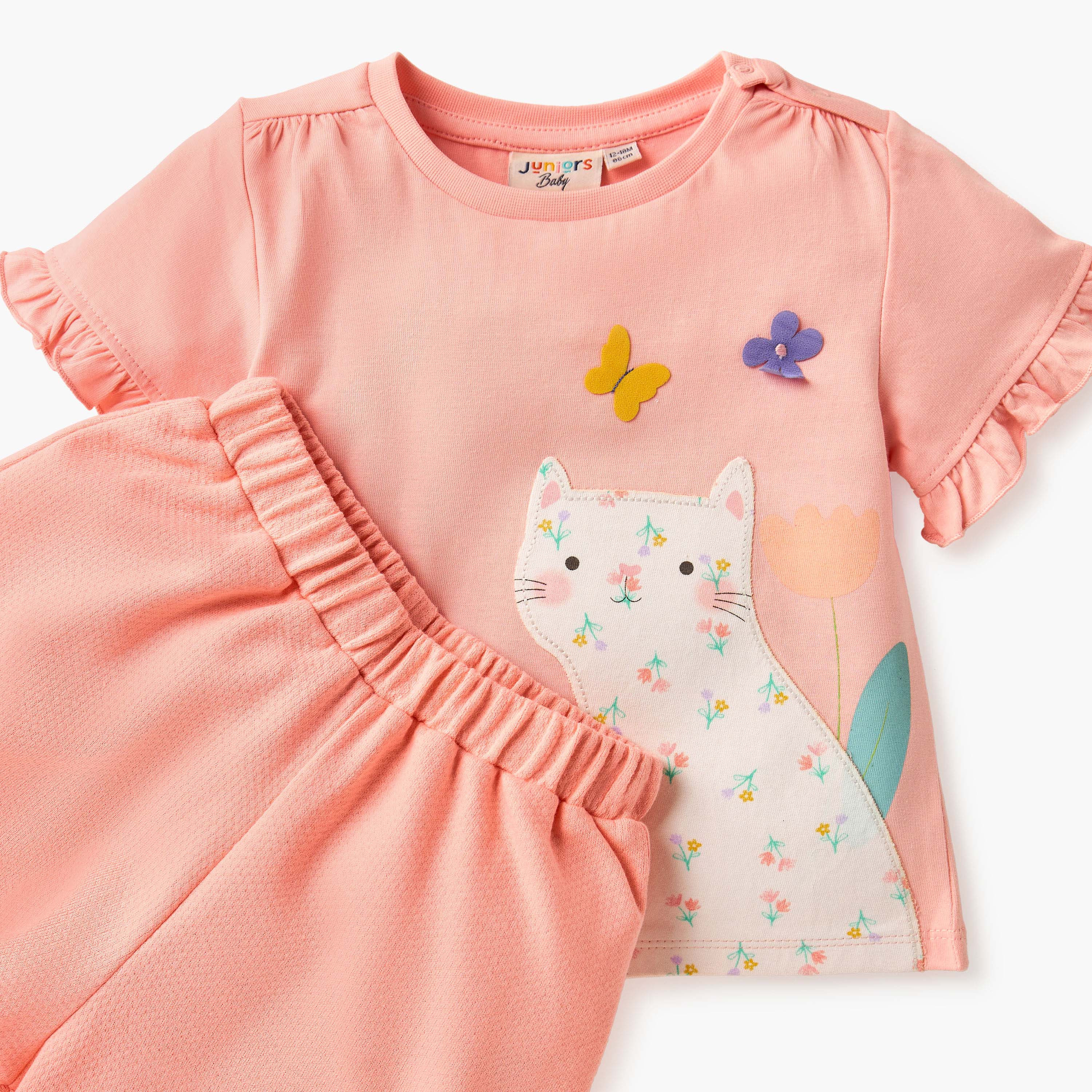 Juniors Cat Applique T-shirt and Solid Shorts Set-baby-girls-clothing-setsandcoords-image-4
