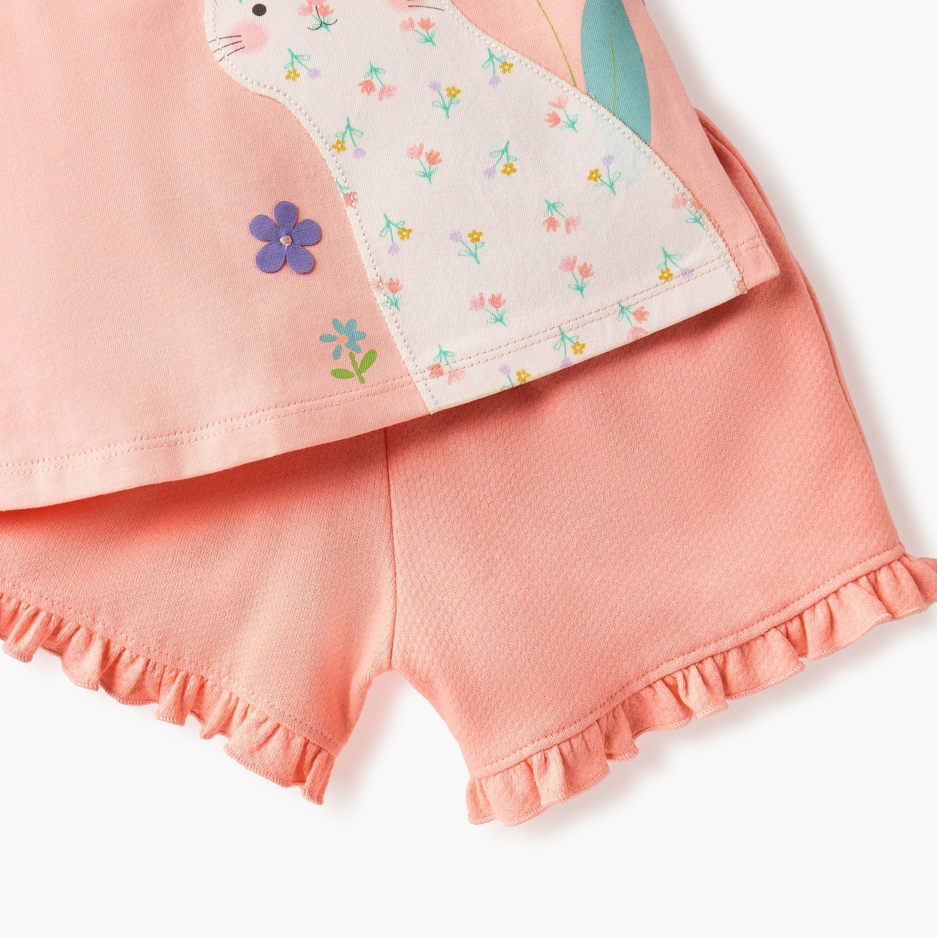 طقم شورت سادة وتيشيرت بزخارف قطة من جونيورز-baby-girls-clothing-setsandcoords-image-5