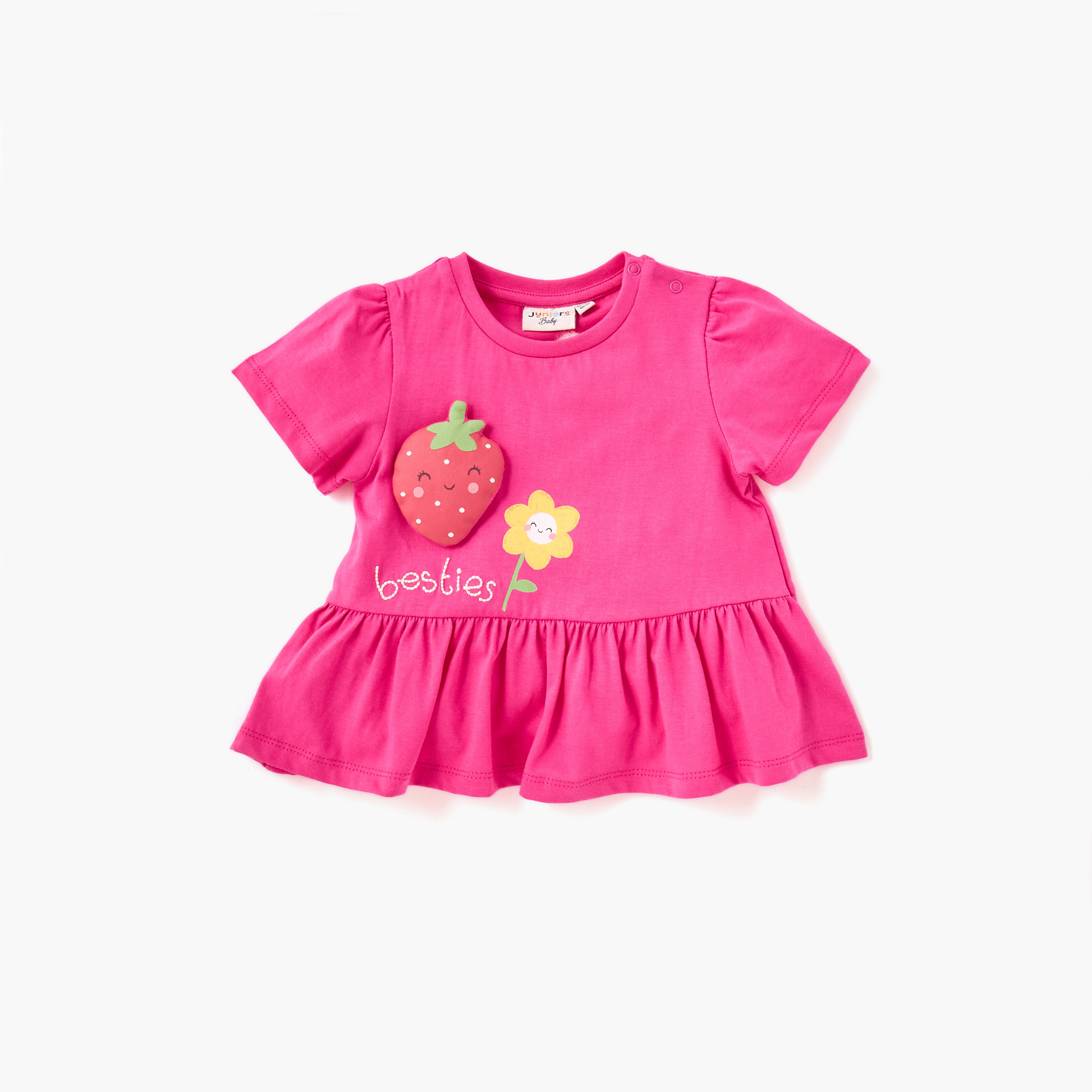 Juniors Strawberry Applique Detail Peplum Top and Shorts Set-baby-girls-clothing-setsandcoords-image-2
