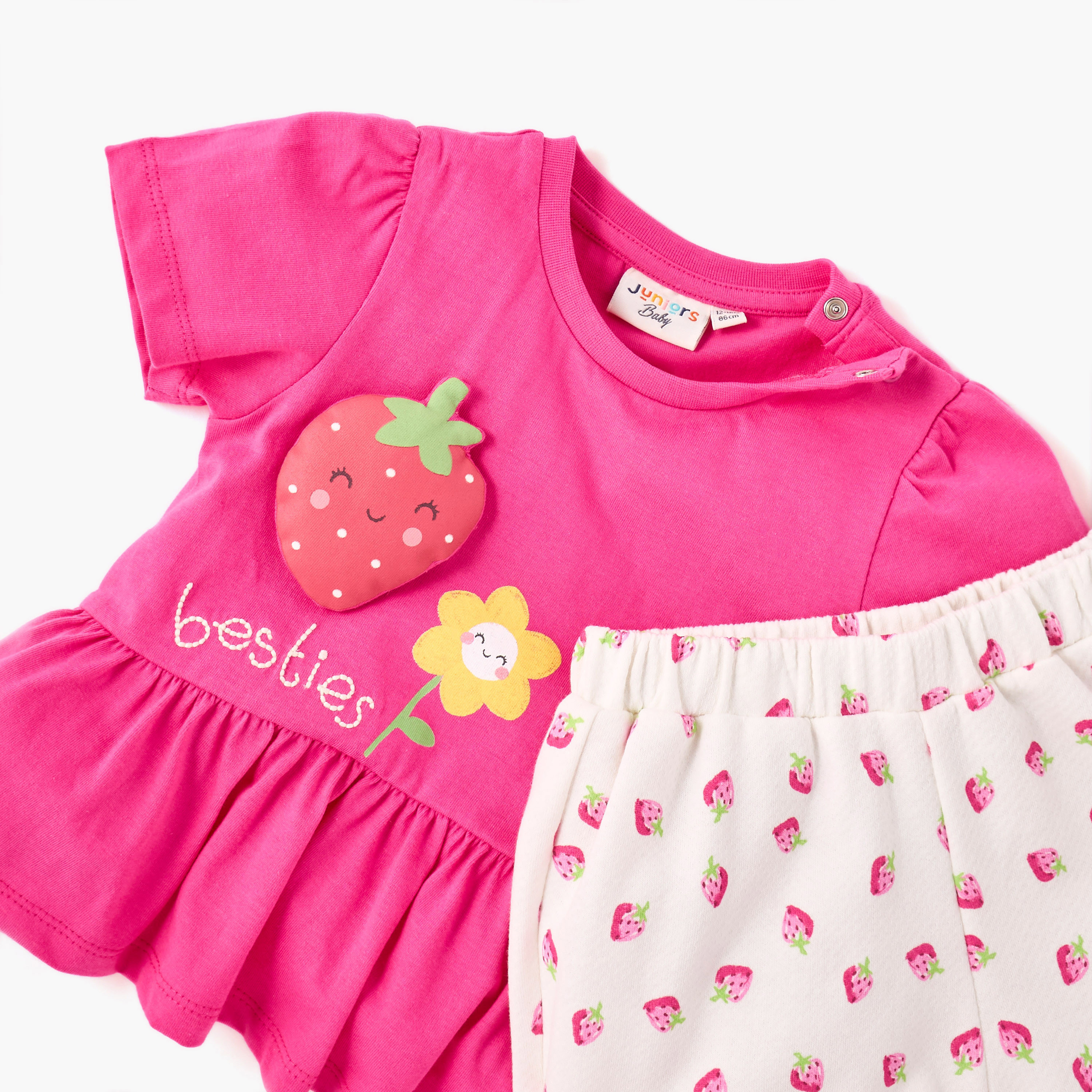 Juniors Strawberry Applique Detail Peplum Top and Shorts Set-baby-girls-clothing-setsandcoords-image-4